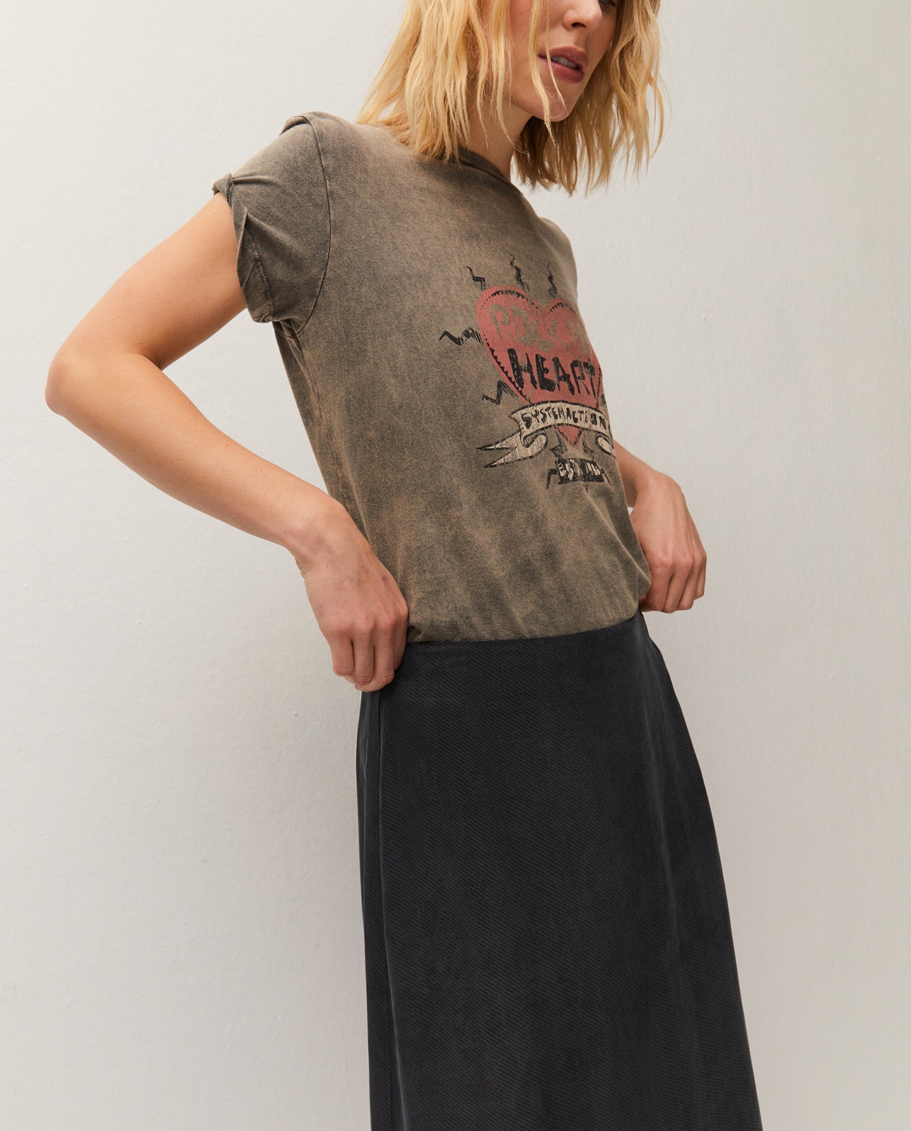 Saia Midi com Estampado Grande Cinzento-escuro-4