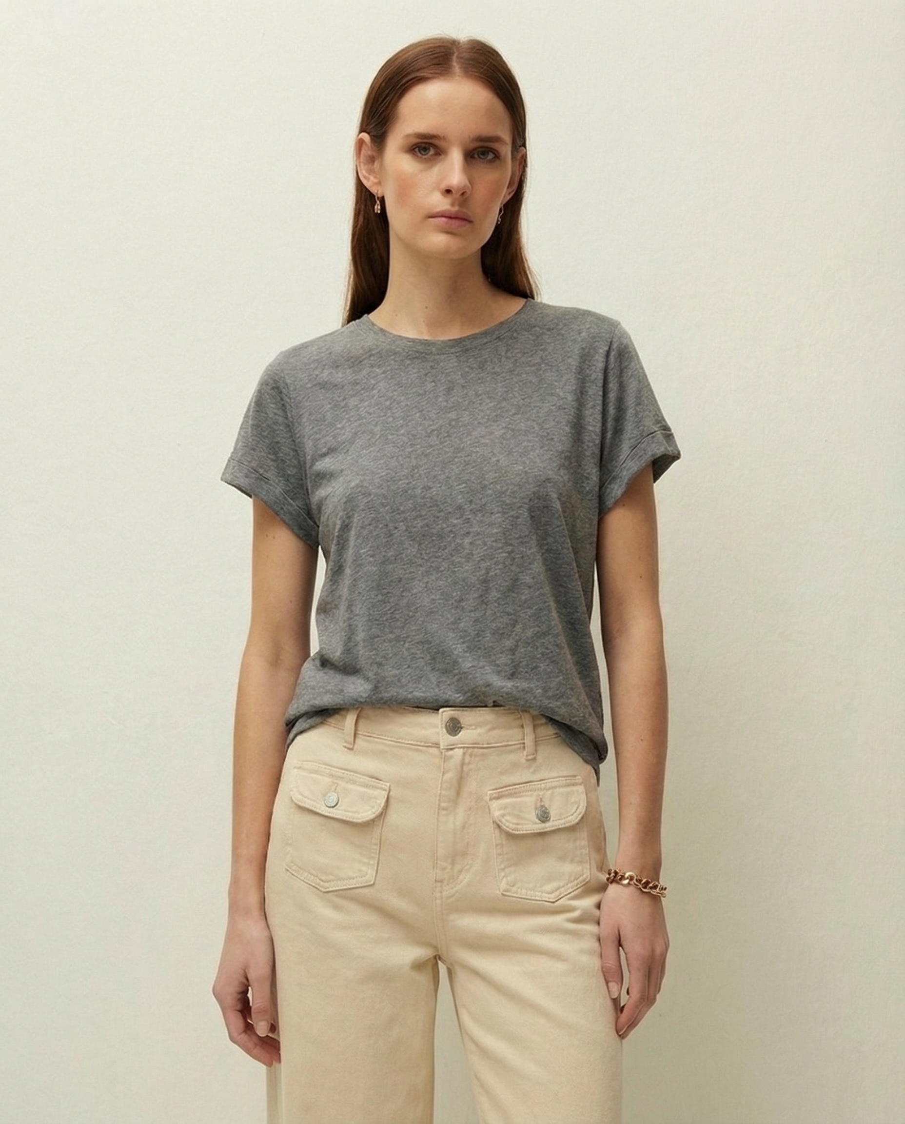 Imagem 0 de T-shirt com Detalhe de Fio em Contraste e com Decote Redondo