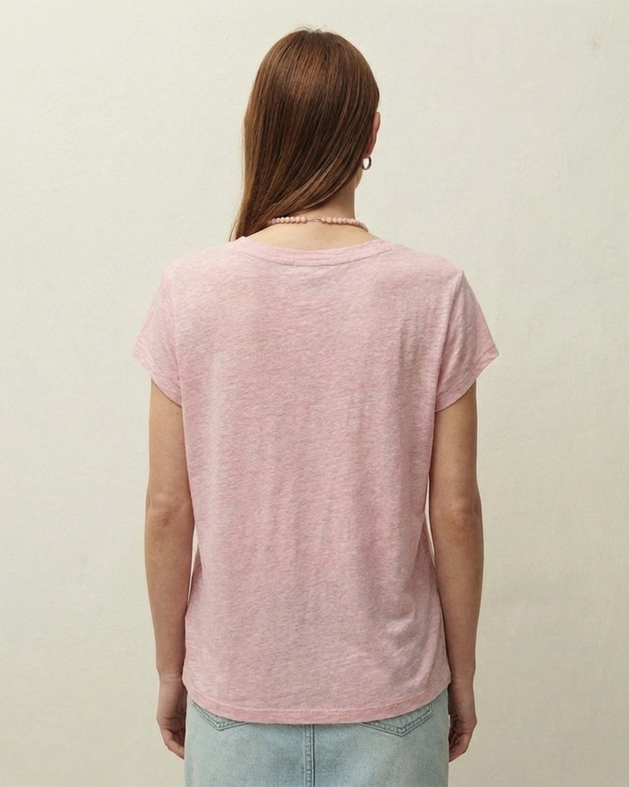 T-shirt com Detalhe de Fio em Contraste e com Decote Redondo Rosa-2