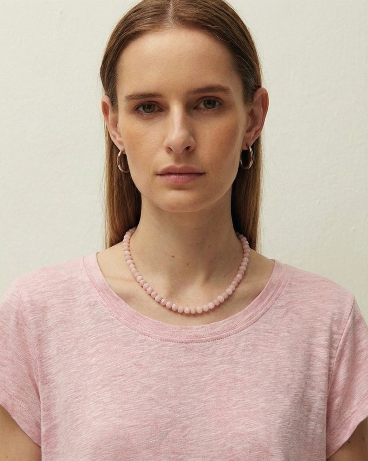 T-shirt com Detalhe de Fio em Contraste e com Decote Redondo Rosa-4