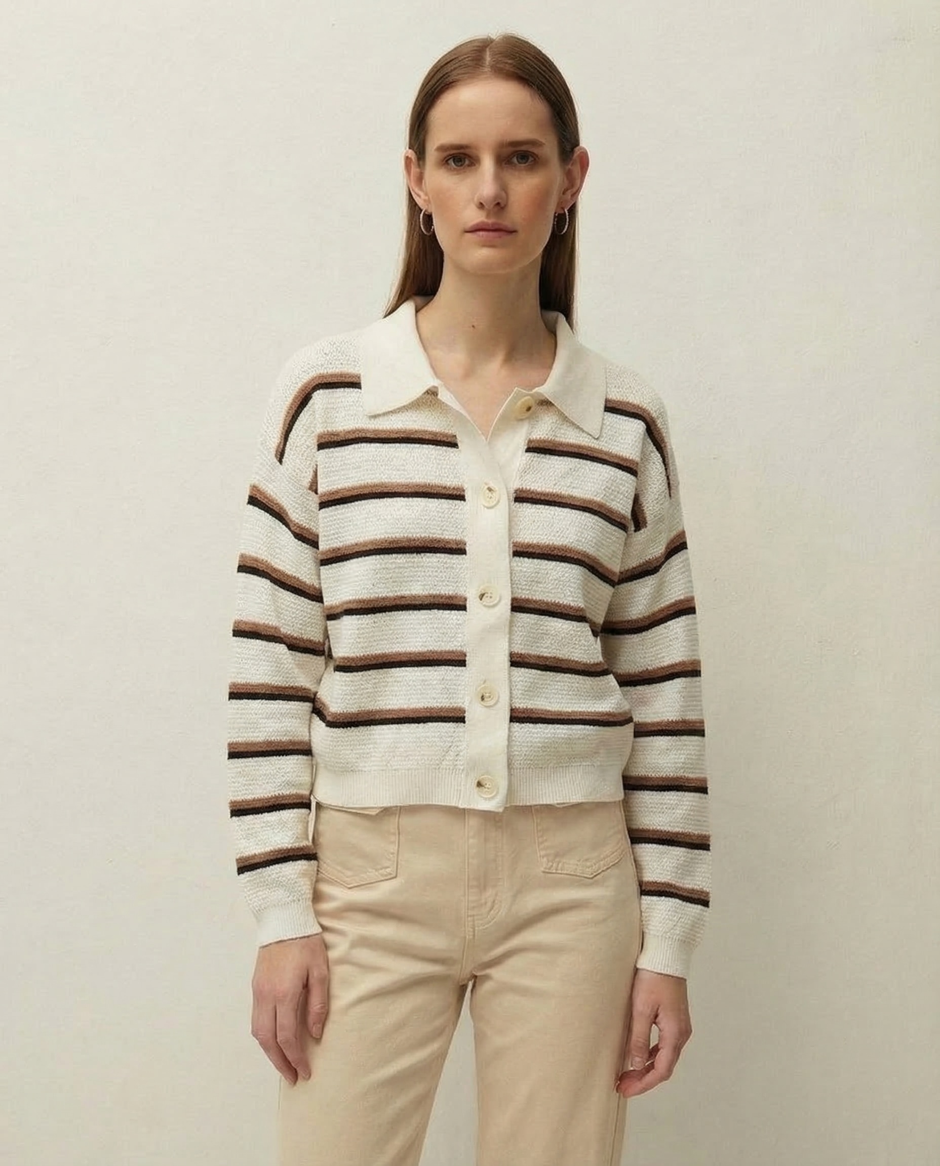 Imagem 0 de Cardigan com Riscas e Decote Polo