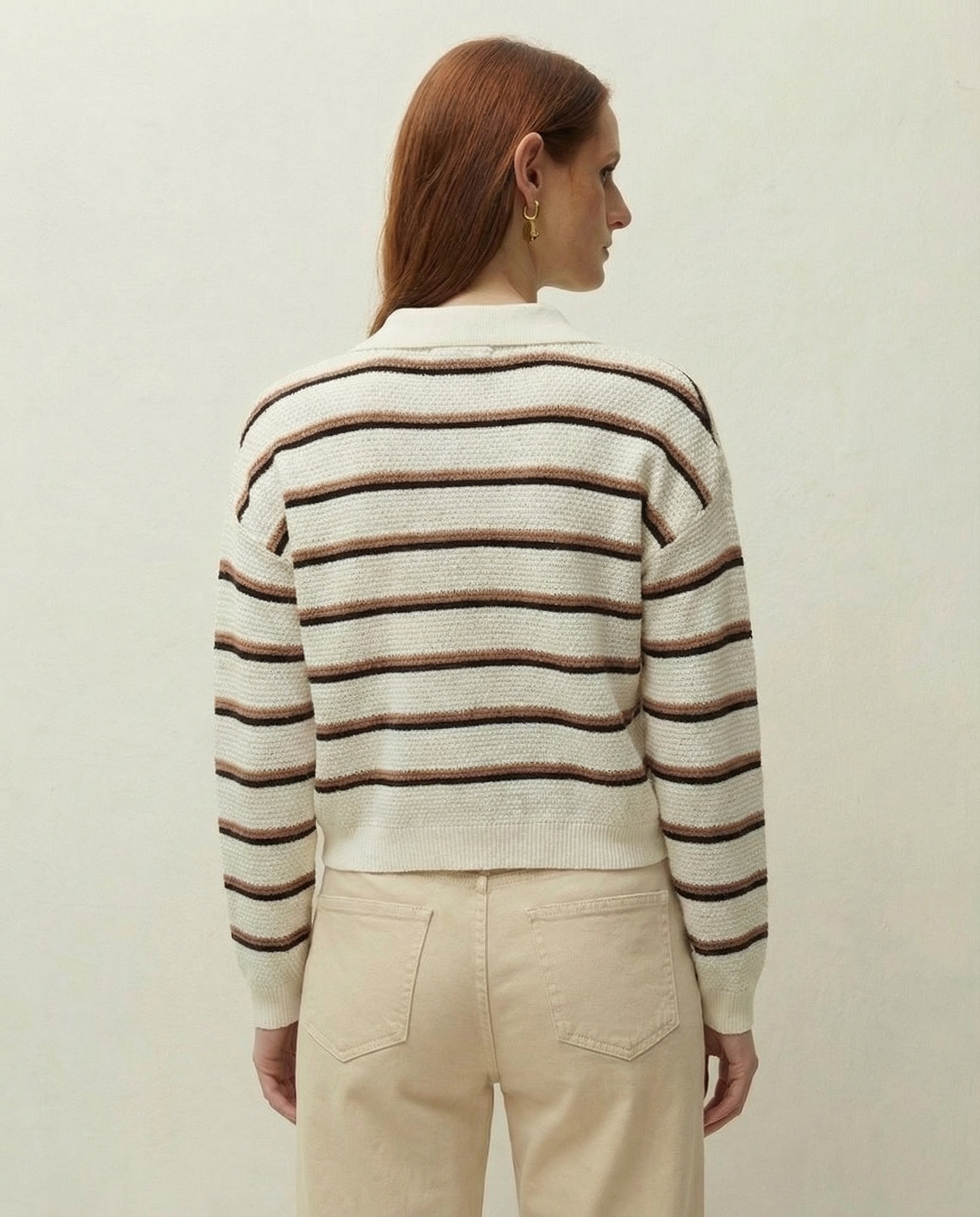 Cardigan com Riscas e Decote Polo Cru-2