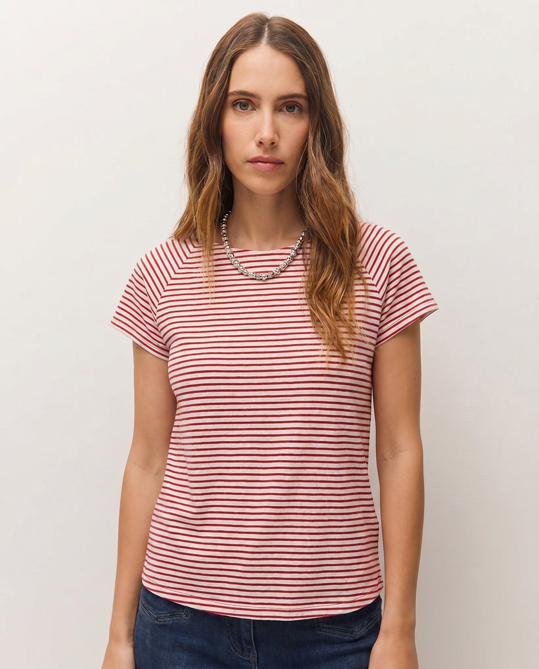 Imagem 0 de T-shirt Às Riscas com Efeito Evasé e Manga Curta