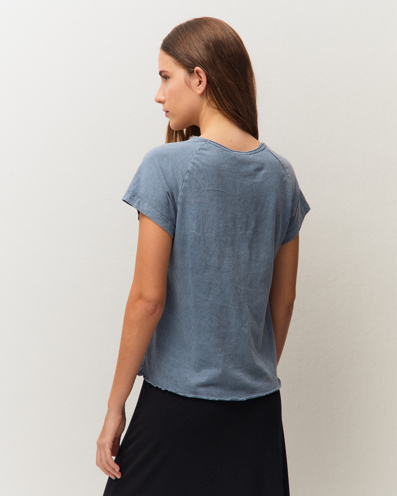 T-shirt com Efeito Delavado com Estampado Frontal Índigo-3