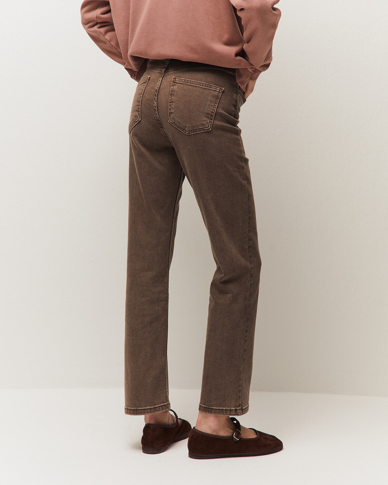Calças Jeans Skinny de Cintura Média com Presilhas Castanho-3