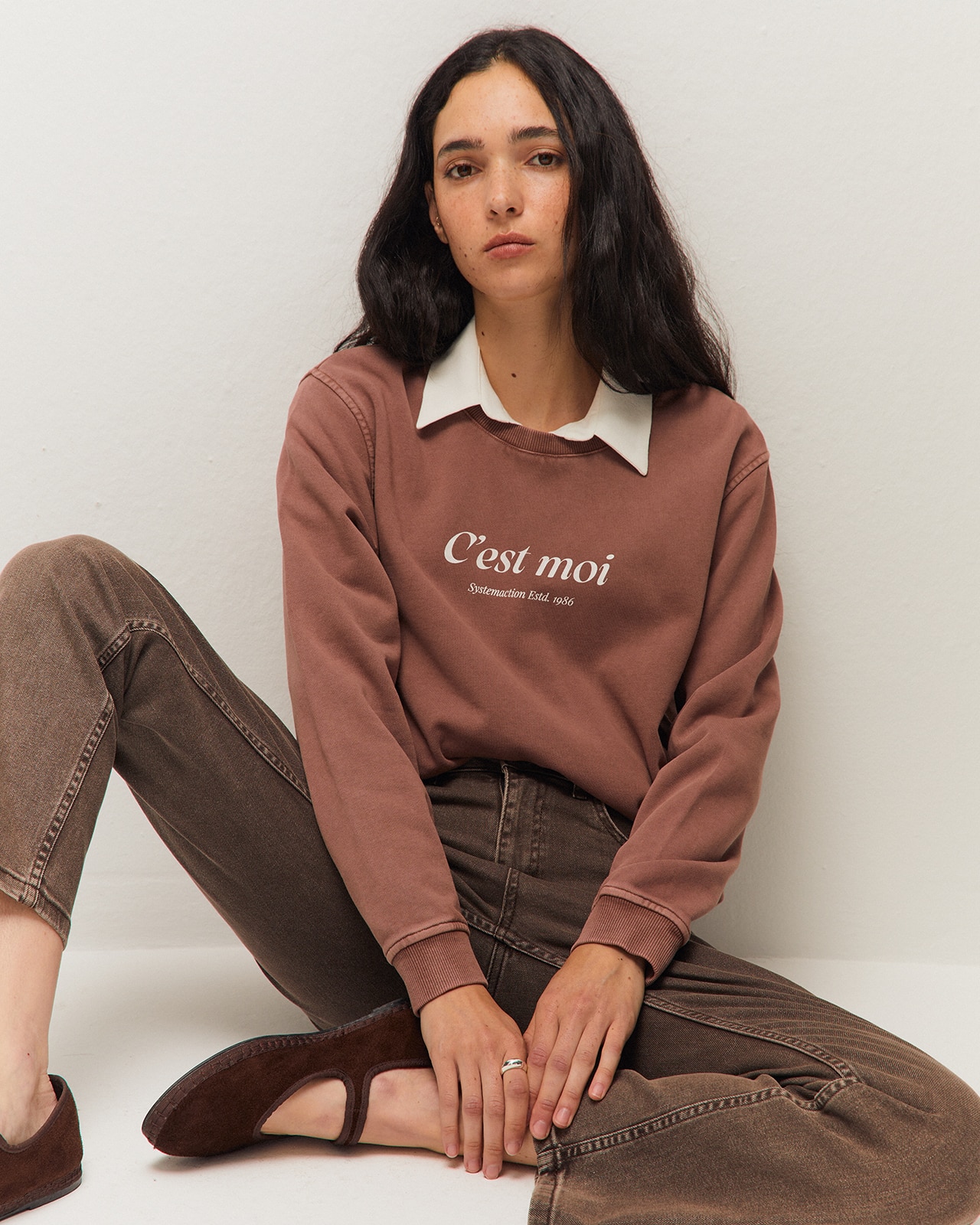 Calças Jeans Skinny de Cintura Média com Presilhas Castanho-4