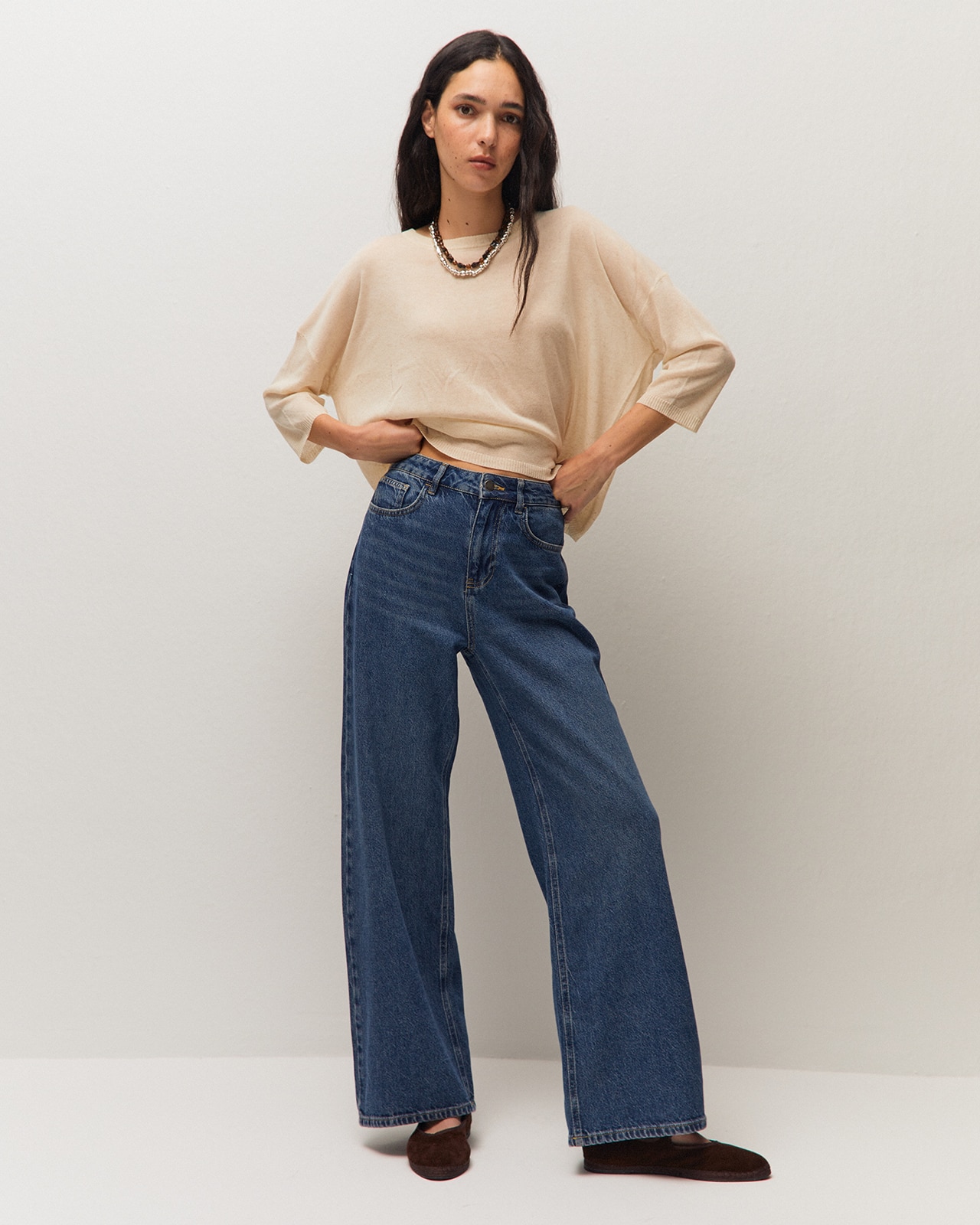 Imagem 0 de Calças Jeans Wide Leg de Cintura Média