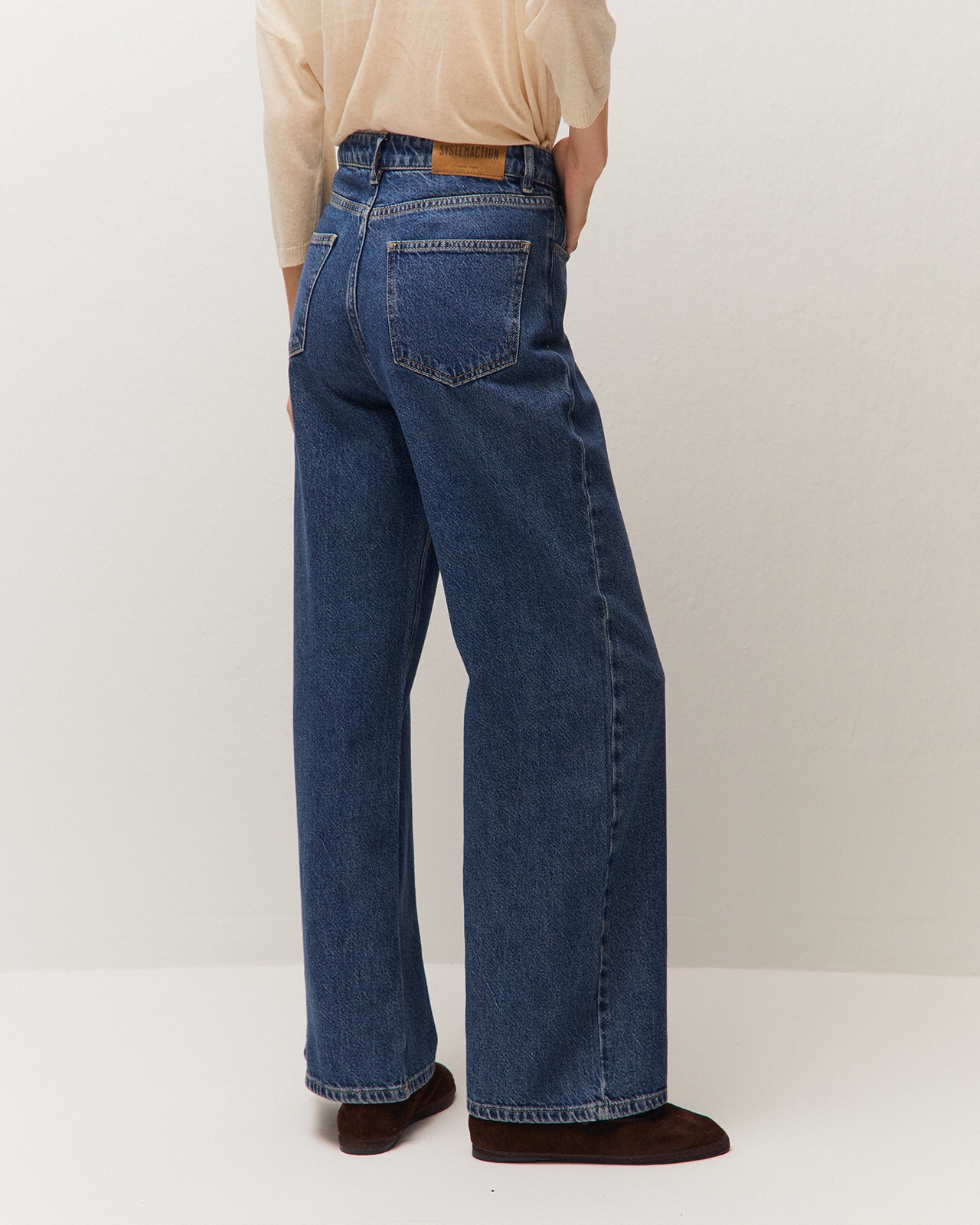 Calças Jeans Wide Leg de Cintura Média Índigo-3