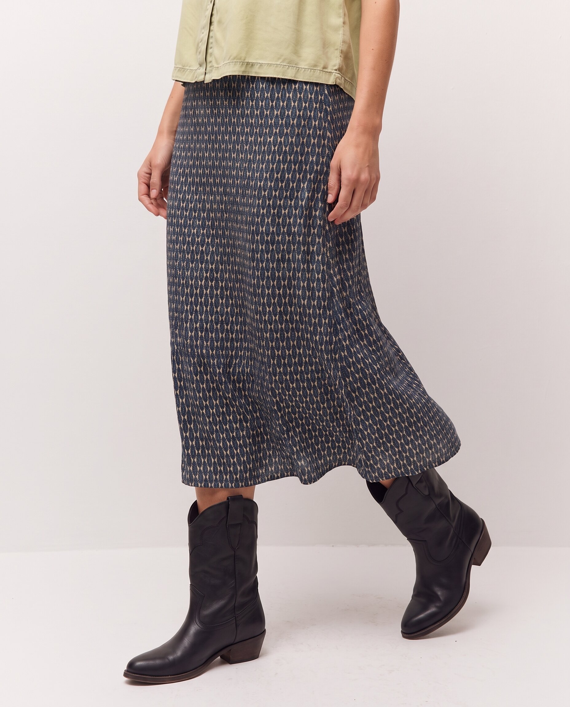 Saia Midi com Estampado Geométrico Azul-índigo-3