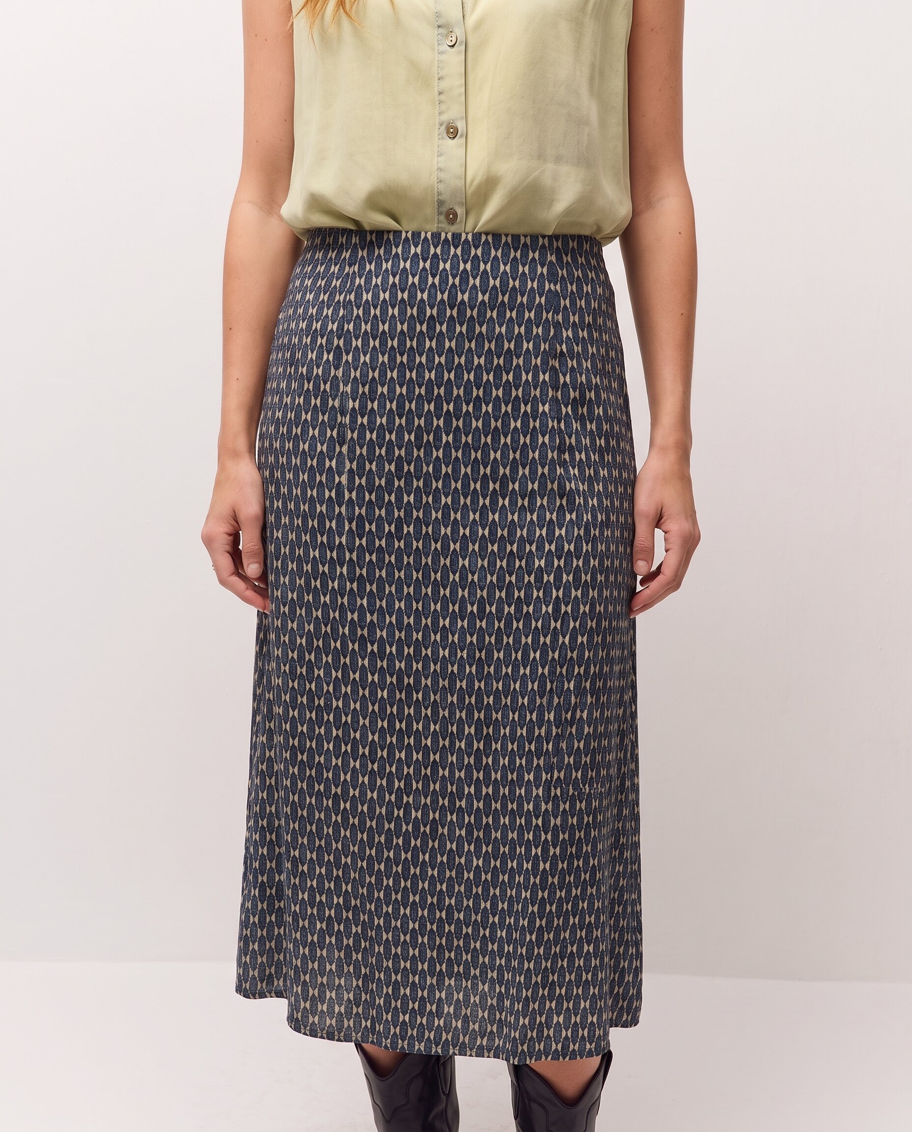 Saia Midi com Estampado Geométrico Azul-índigo-4