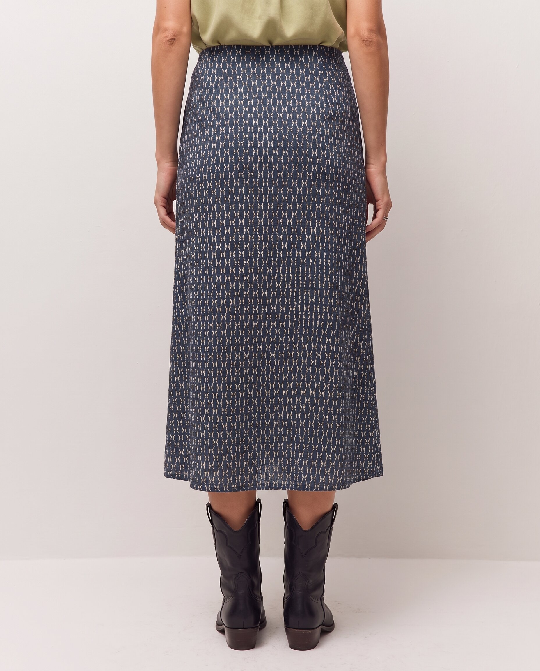 Saia Midi com Estampado Geométrico Azul-índigo-5
