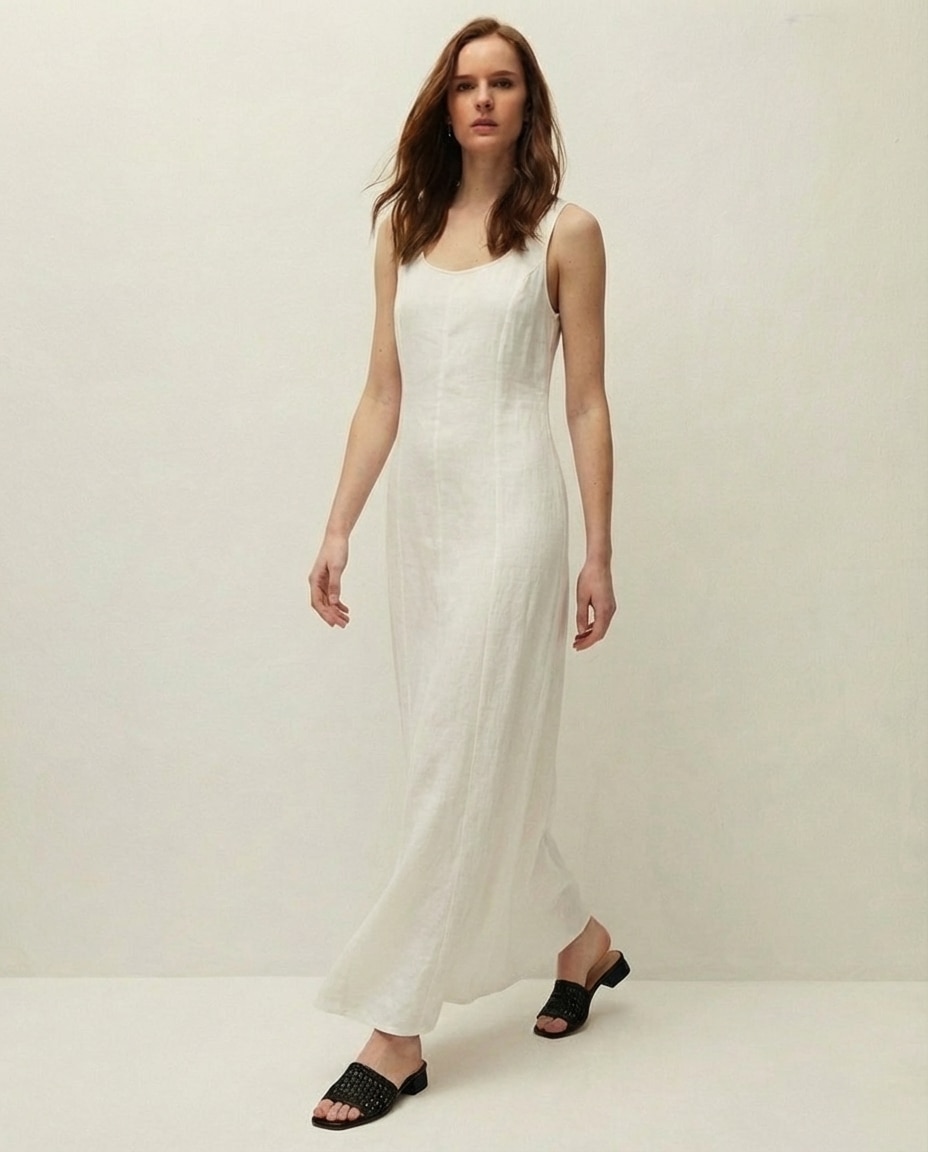 Vestido Midi com Costadillos e Alças Branco-3