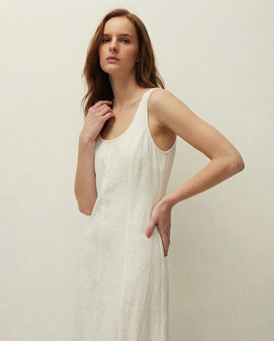 Vestido Midi com Costadillos e Alças Branco-4