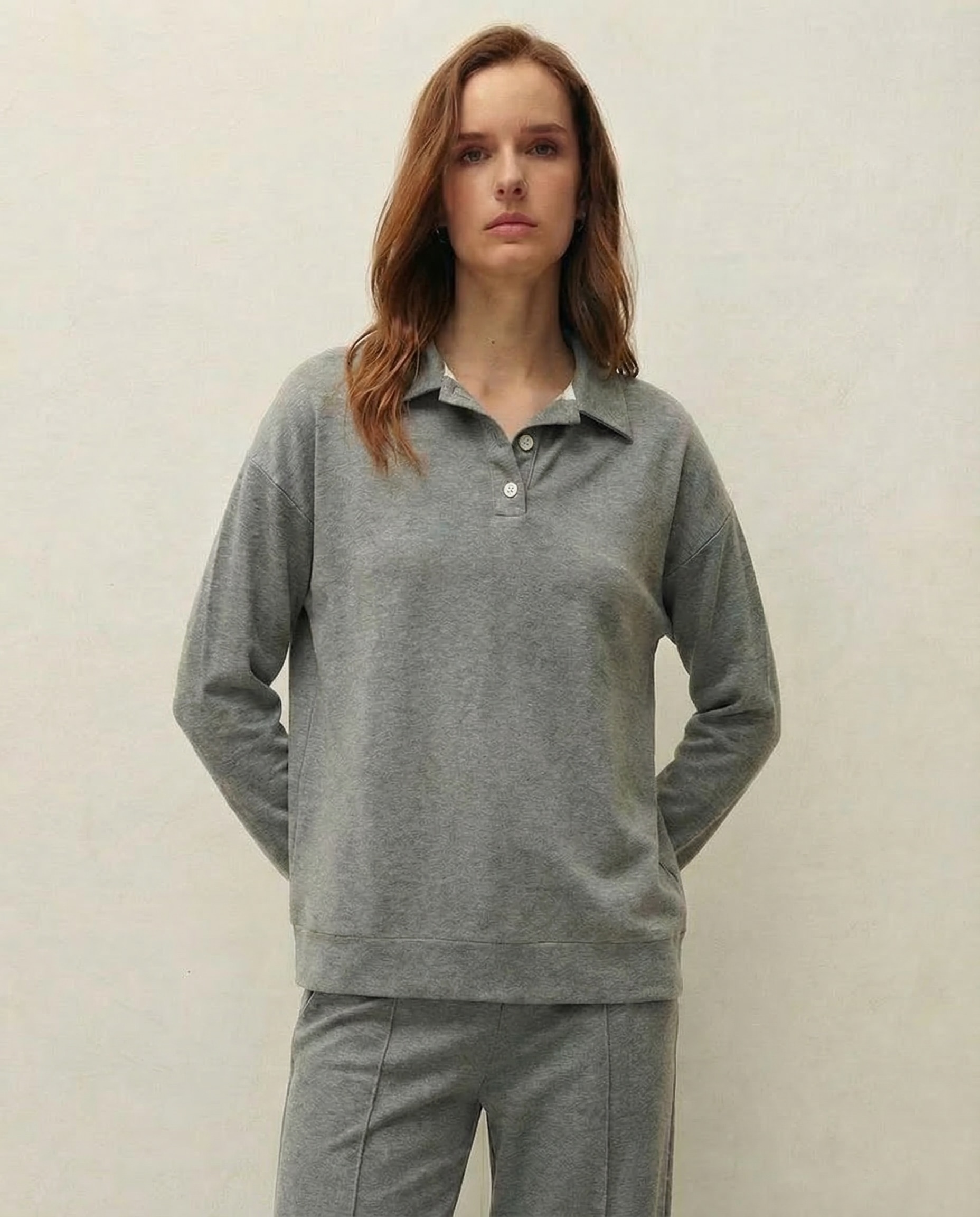 Imagem 0 de Sweatshirt de Gola Polo com Tapeta e Botões