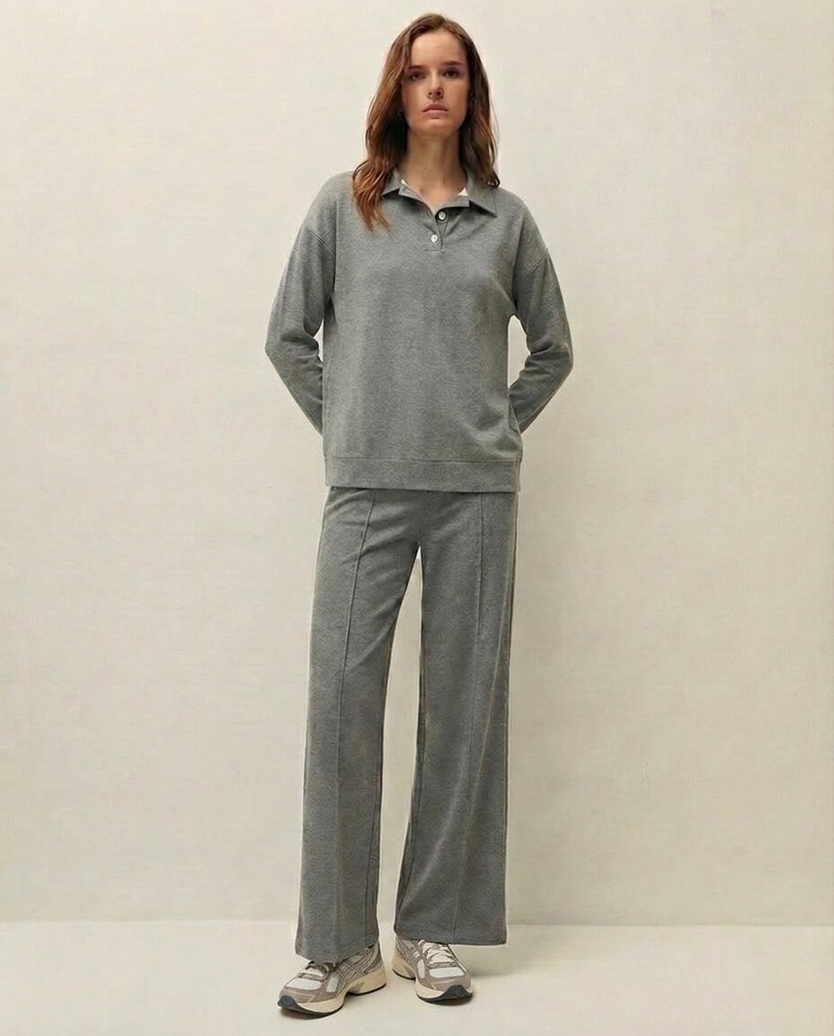 Sweatshirt de Gola Polo com Tapeta e Botões Cinzento-escuro-3