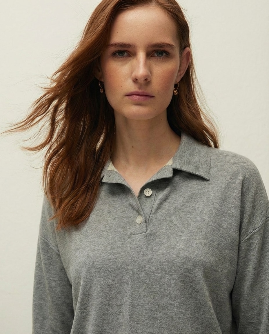 Sweatshirt de Gola Polo com Tapeta e Botões Cinzento-escuro-4