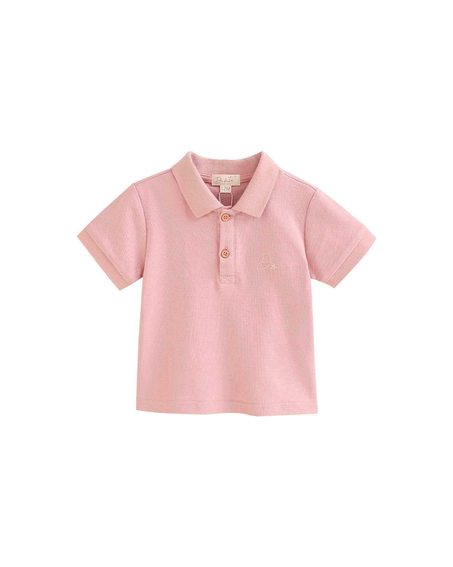 Polo para Bebé Piqué de Manga Curta Rosa-pastel-1