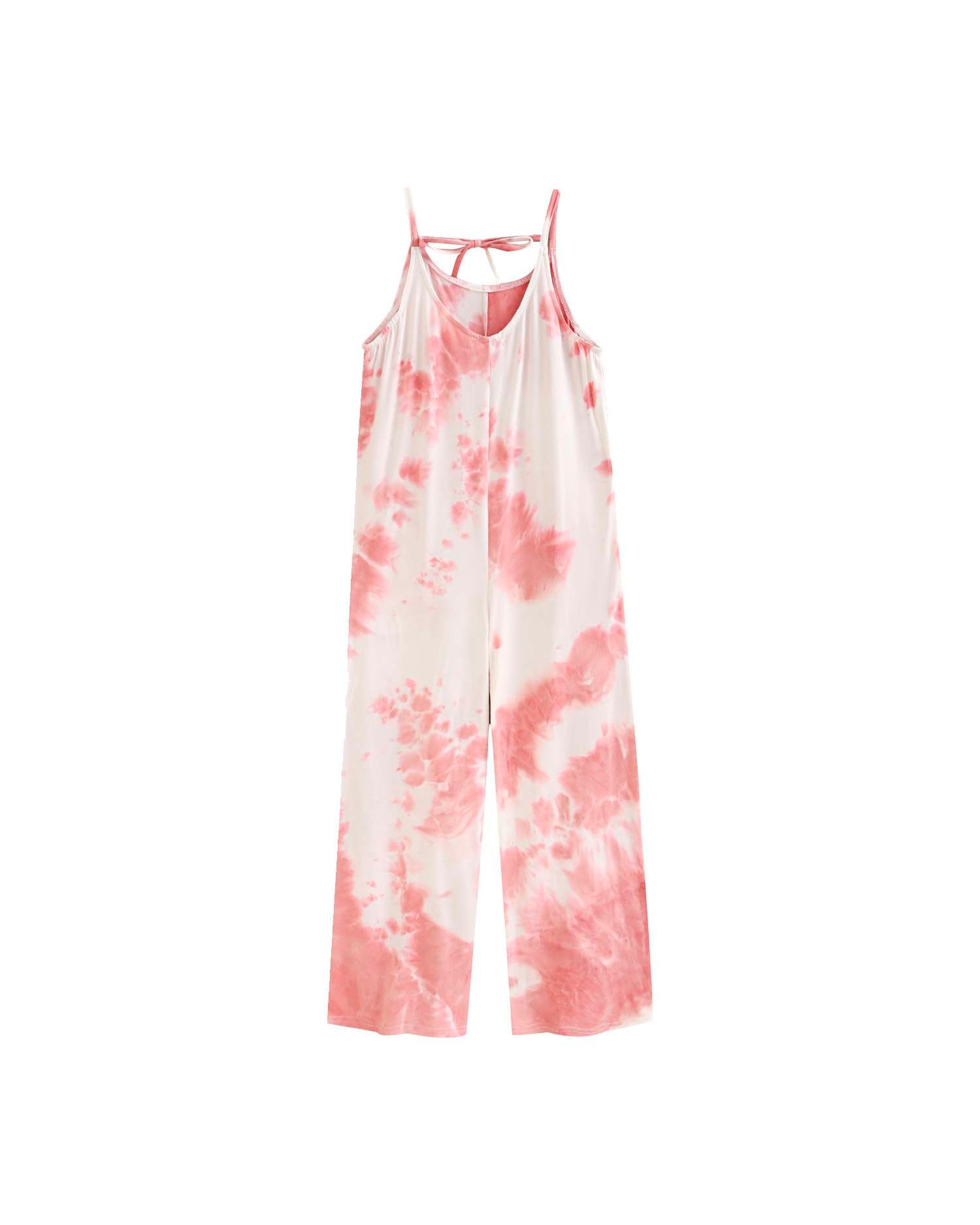 Macacão Infantil Tie Dye de Alças Dadati Rosa / Branco-2