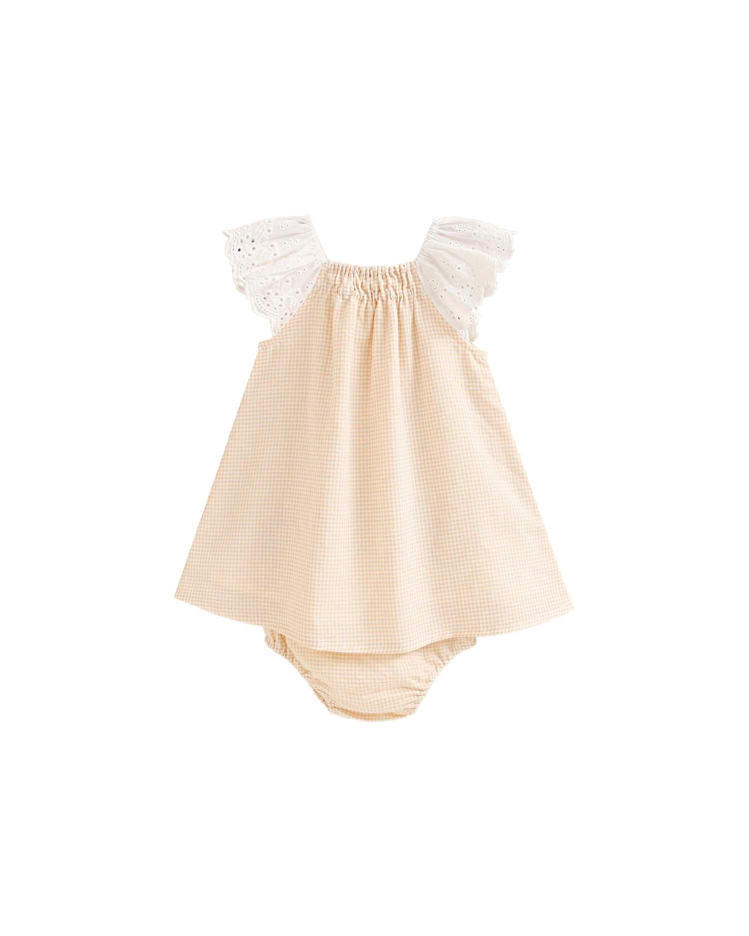 Vestido para Bebé Vichy com Gola em Conjunto em Baunilha Dadati Amarelo-2