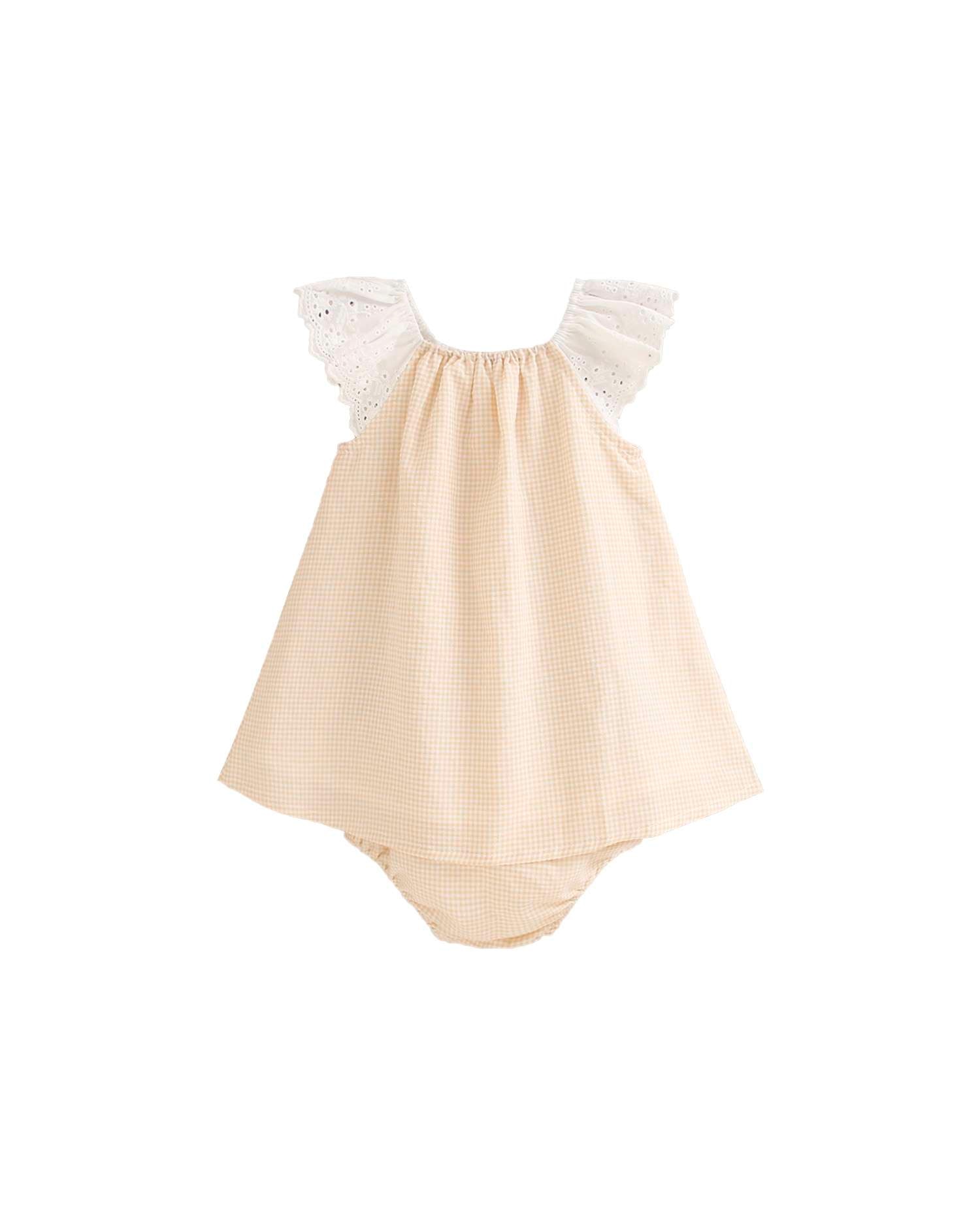 Vestido para Bebé Vichy com Gola em Conjunto em Baunilha Dadati Amarelo-3