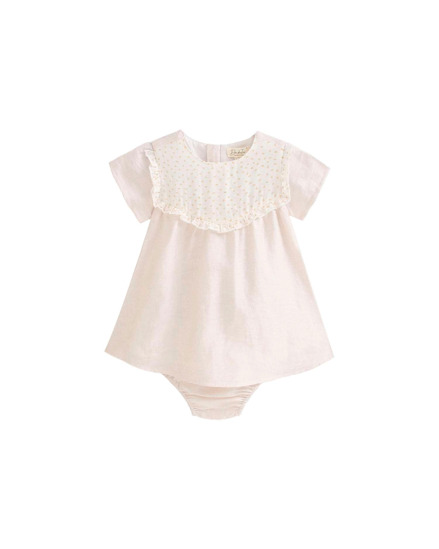 Vestido para Bebé Acetinado com Gola em Conjunto Bege-1