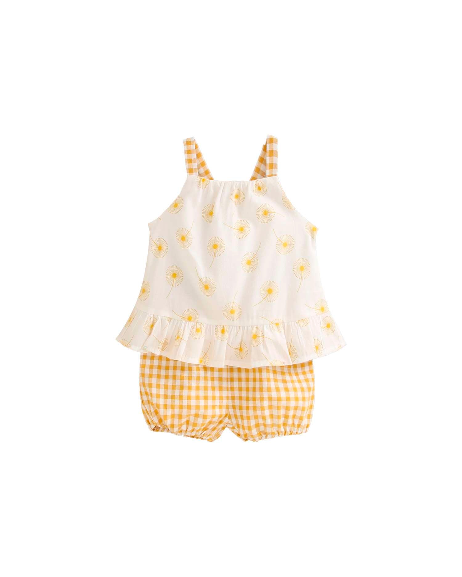 Conjunto para Bebé de Vestido com Gola e Pololo Branco/Amarelo-1