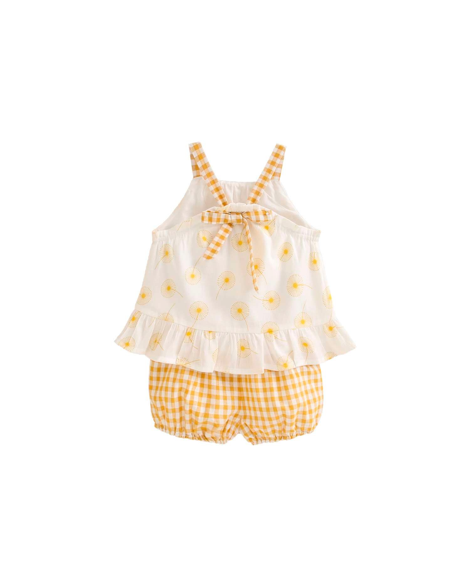 Conjunto para Bebé de Vestido com Gola e Pololo Branco/Amarelo-2