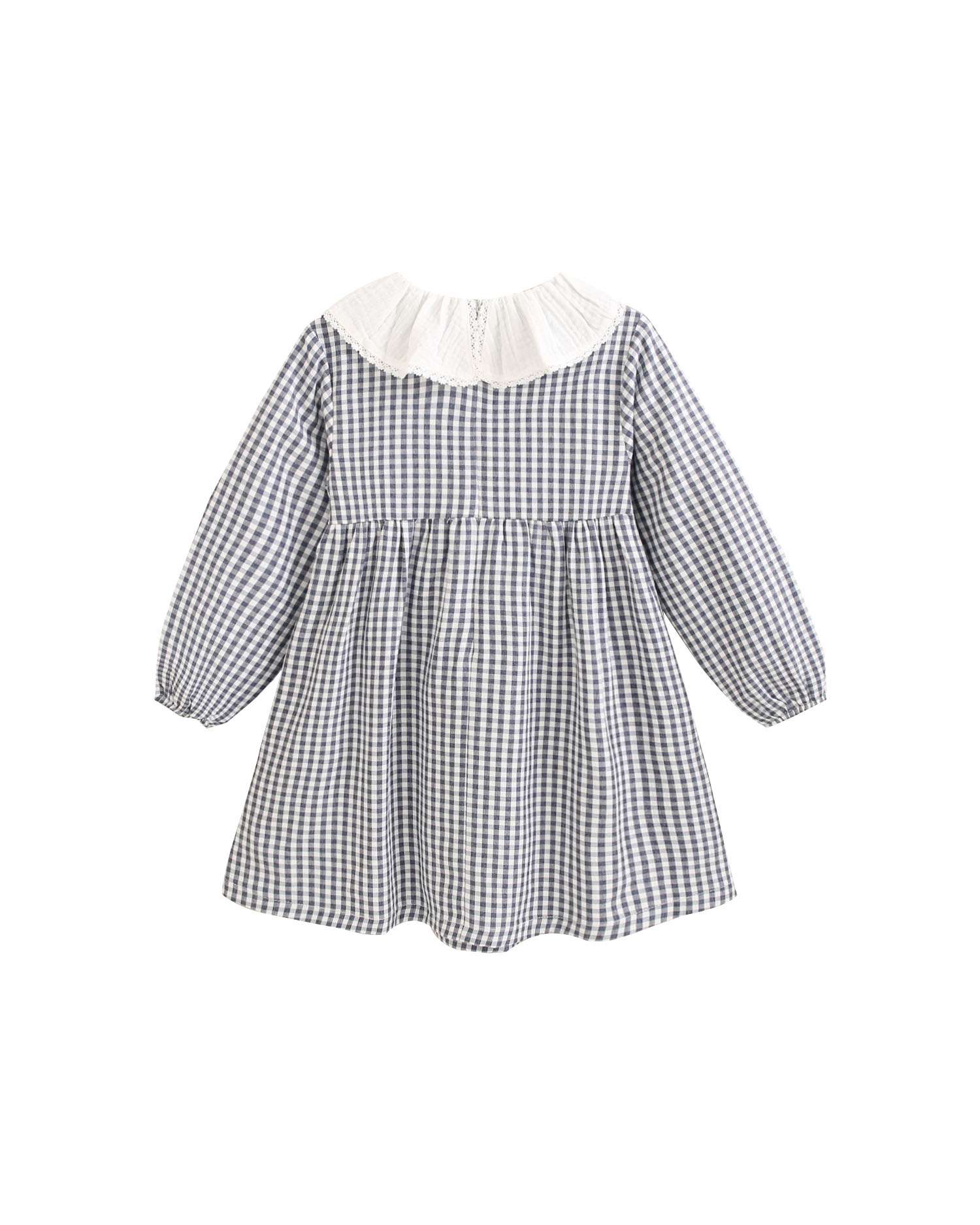 Vestido Infantil Aos Quadrados Vichy com Gola Folho Azul-5