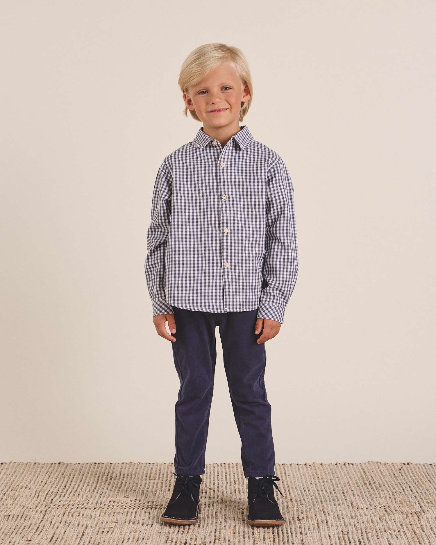 Imagem 0 de Camisa de Manga Comprida Infantil Aos Quadrados Vichy em Azul e Branco