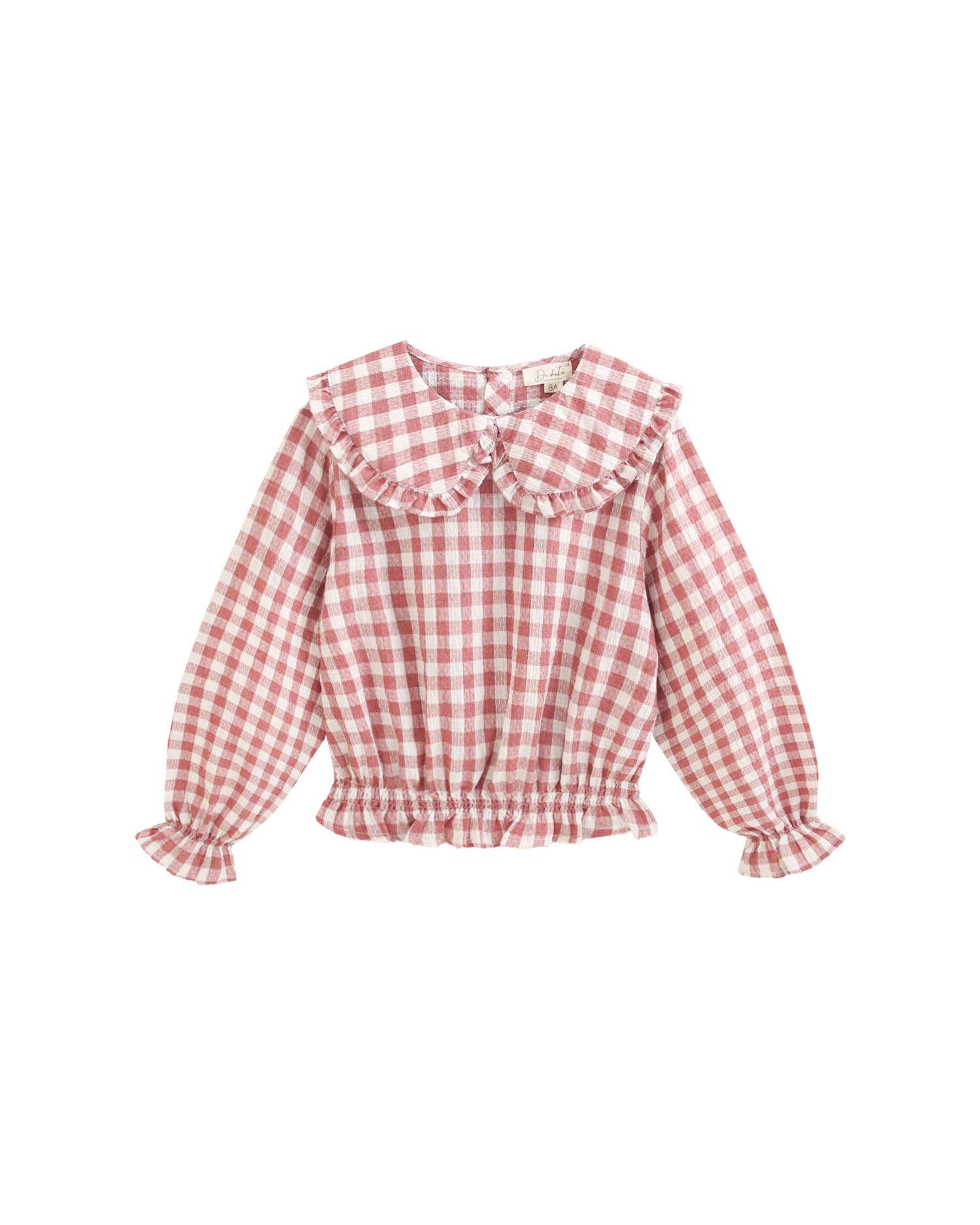 Blusa de Manga Comprida Infantil com Gola Peter Pan Aos Quadrados Vichy Rosa-4