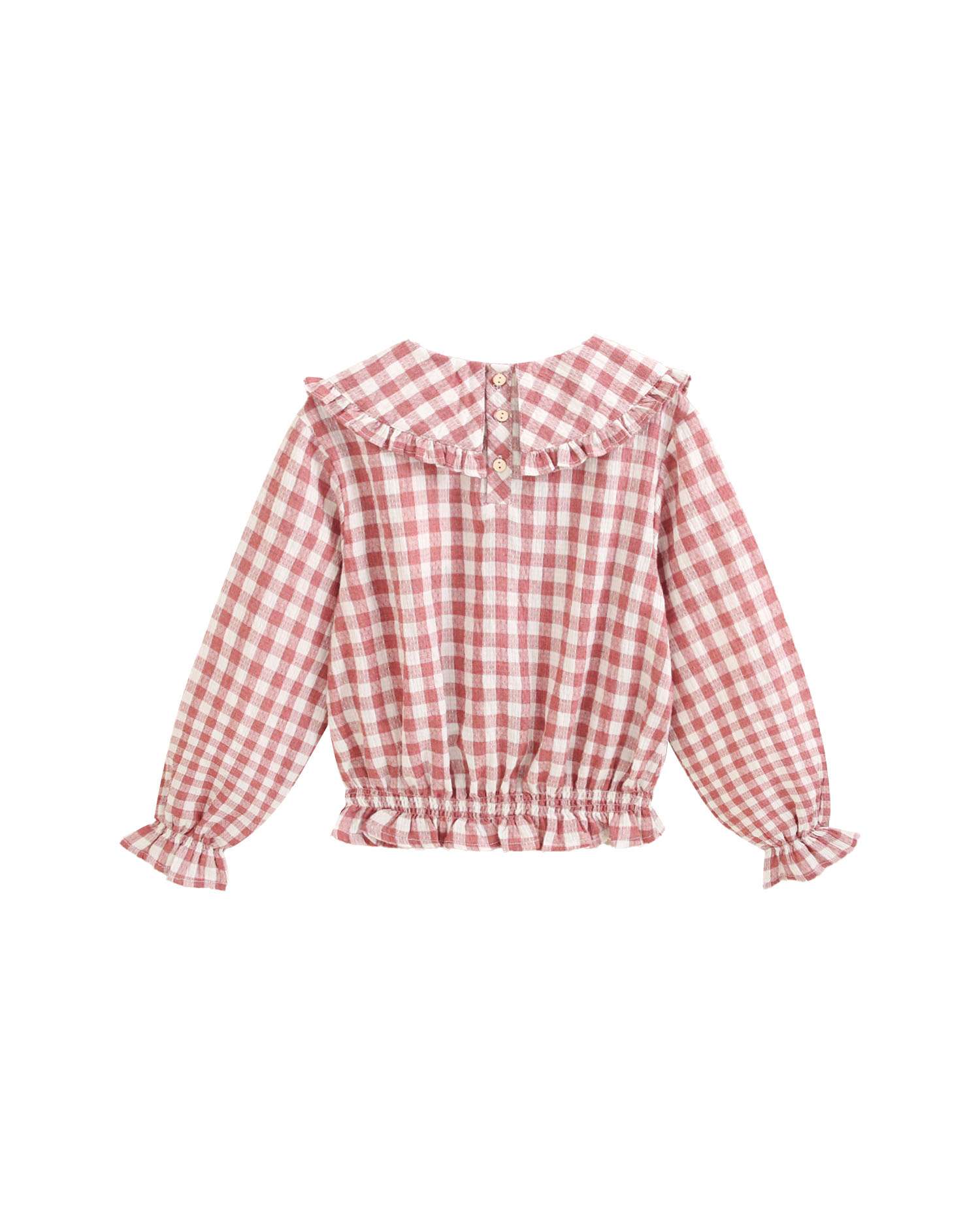 Blusa de Manga Comprida Infantil com Gola Peter Pan Aos Quadrados Vichy Rosa-5