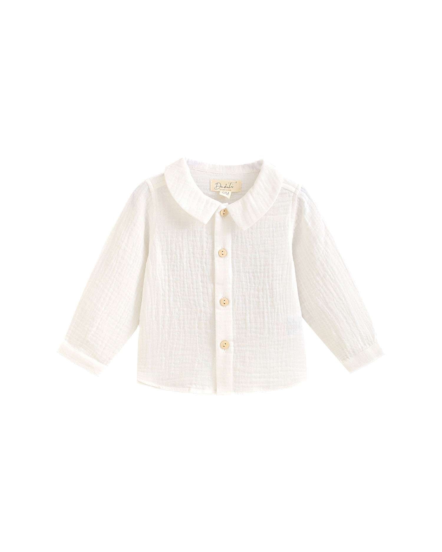 Camisa de Manga Comprida para Bebé com Gola Bebé Branco-3