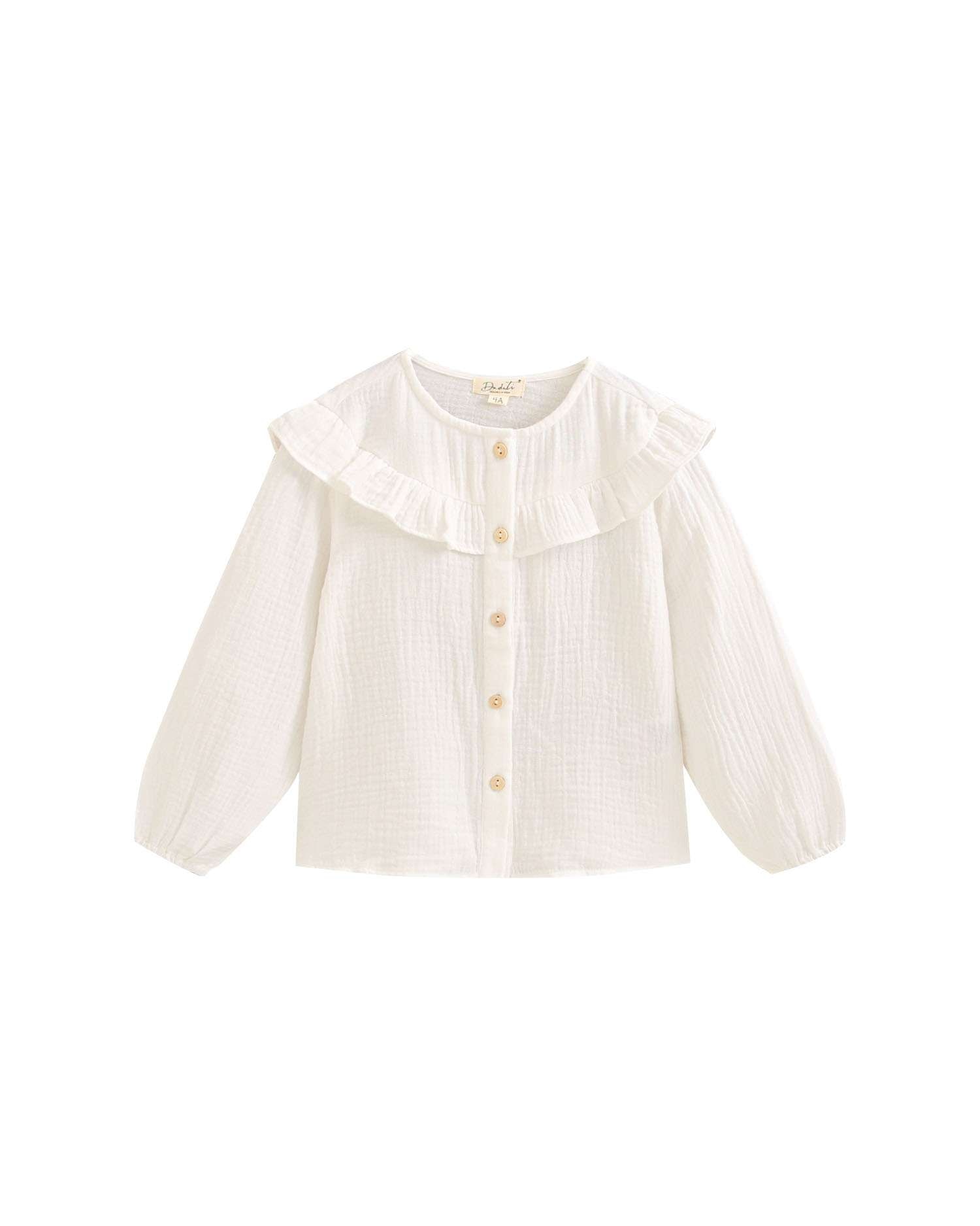 Camisa de Manga Comprida Infantil com Folho Branco-1