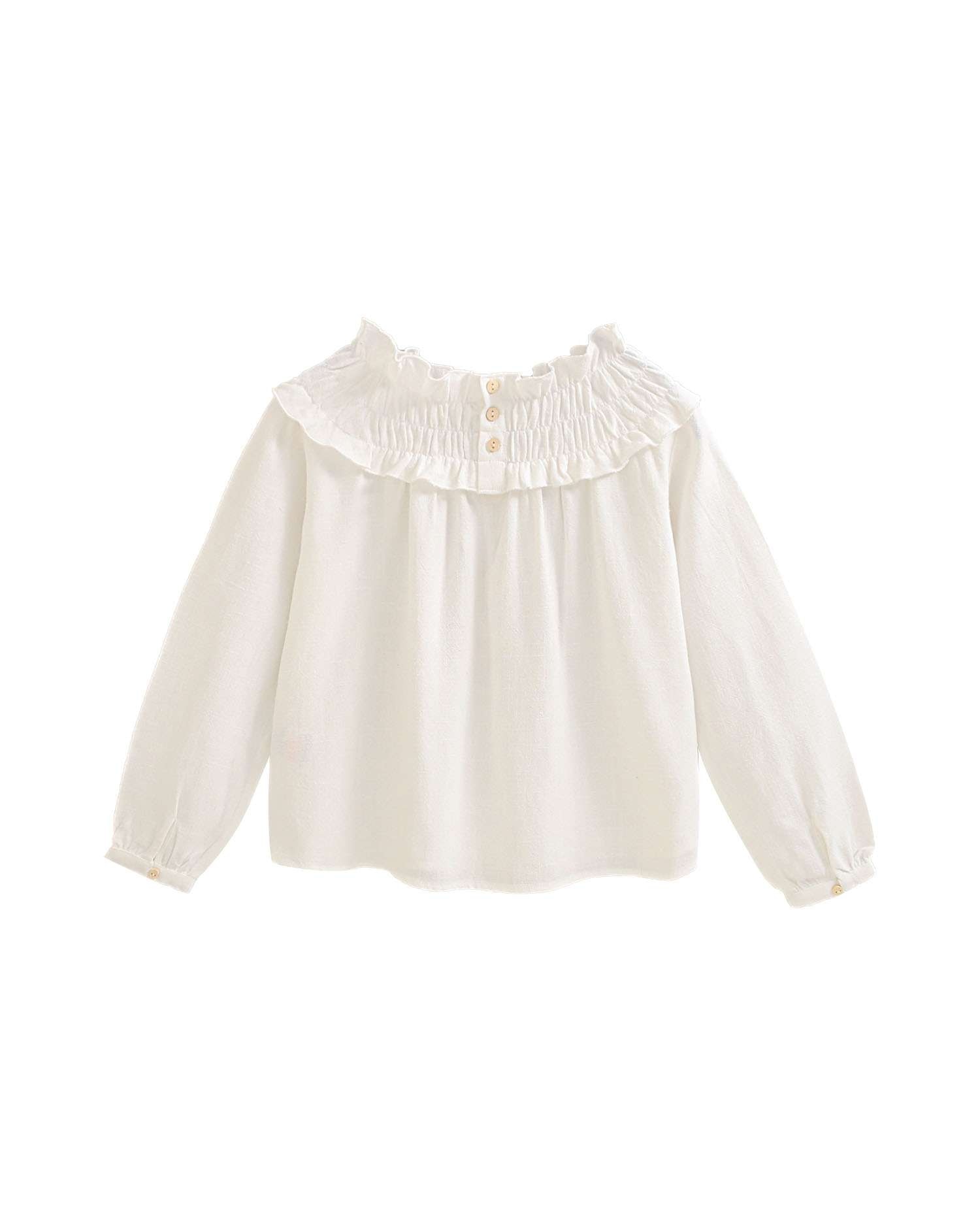 Blusa de Manga Comprida Infantil com Gola Elástica Branco-1
