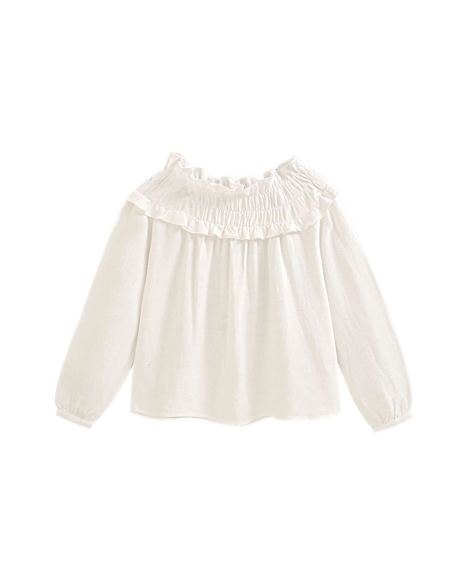 Blusa de Manga Comprida Infantil com Gola Elástica Branco-2