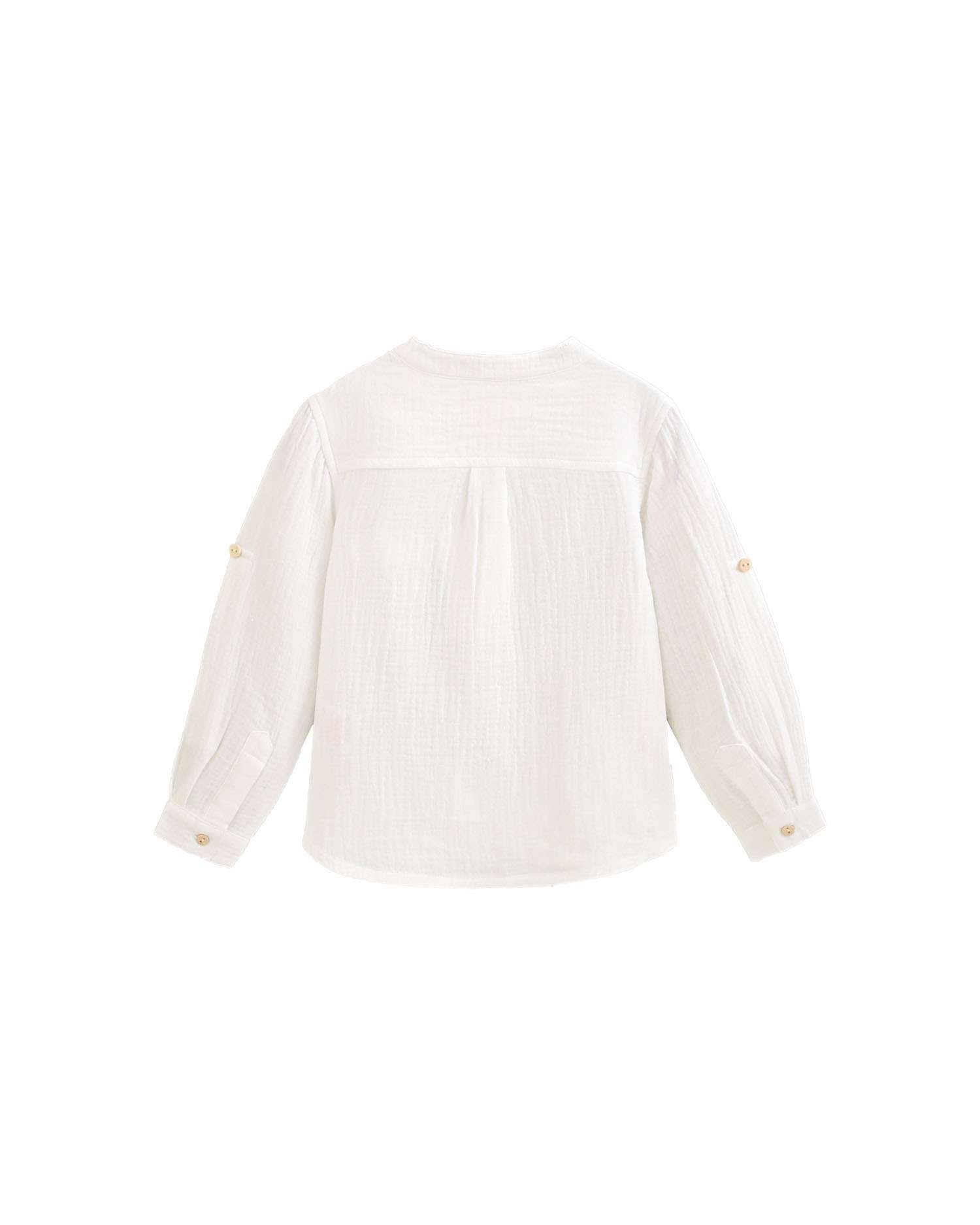 Camisa de Manga Comprida Infantil de Gola À Padre de Bambula Branco-2
