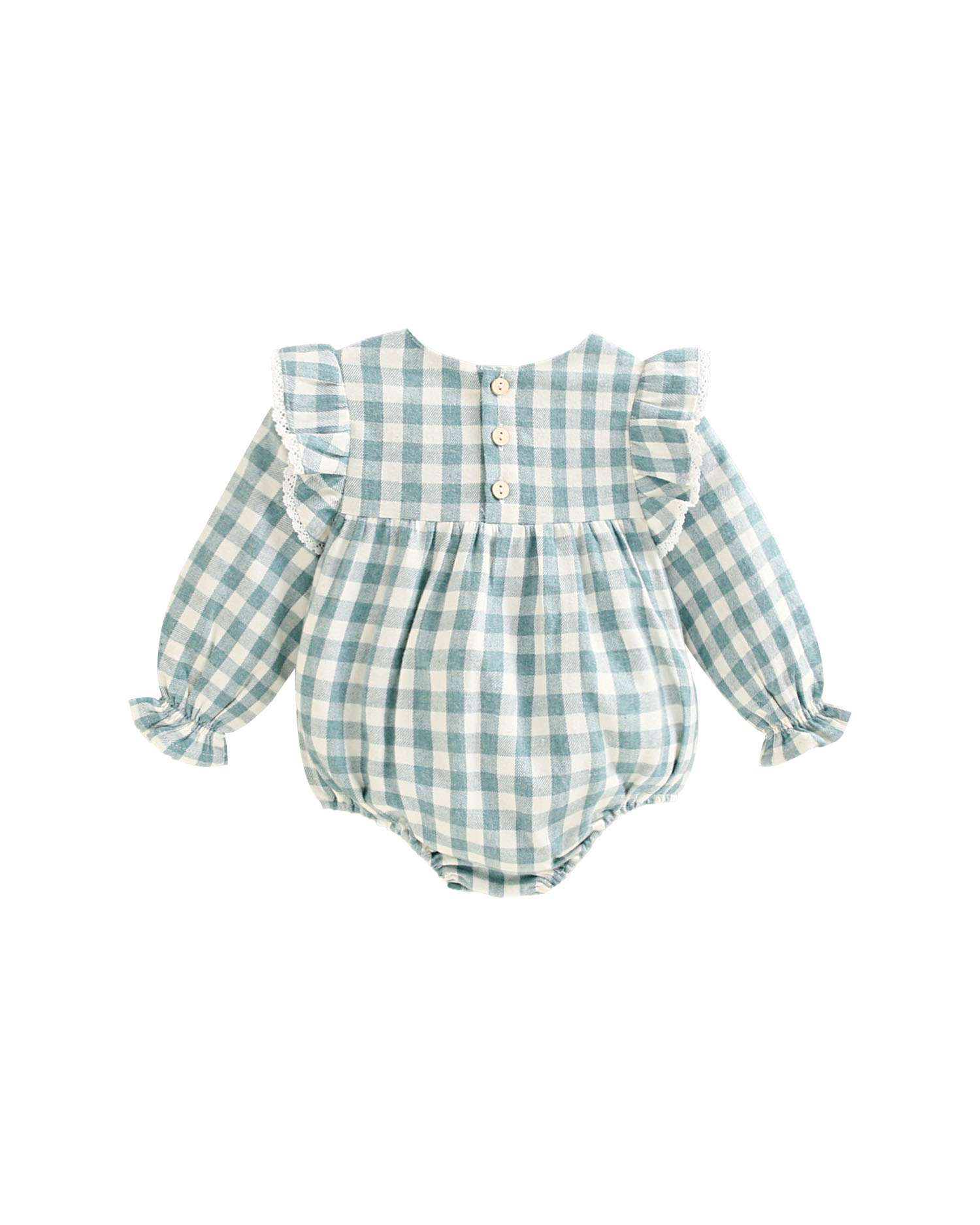 Macacão Curto de Flanela para Bebé Aos Quadrados Vichy Verde-2
