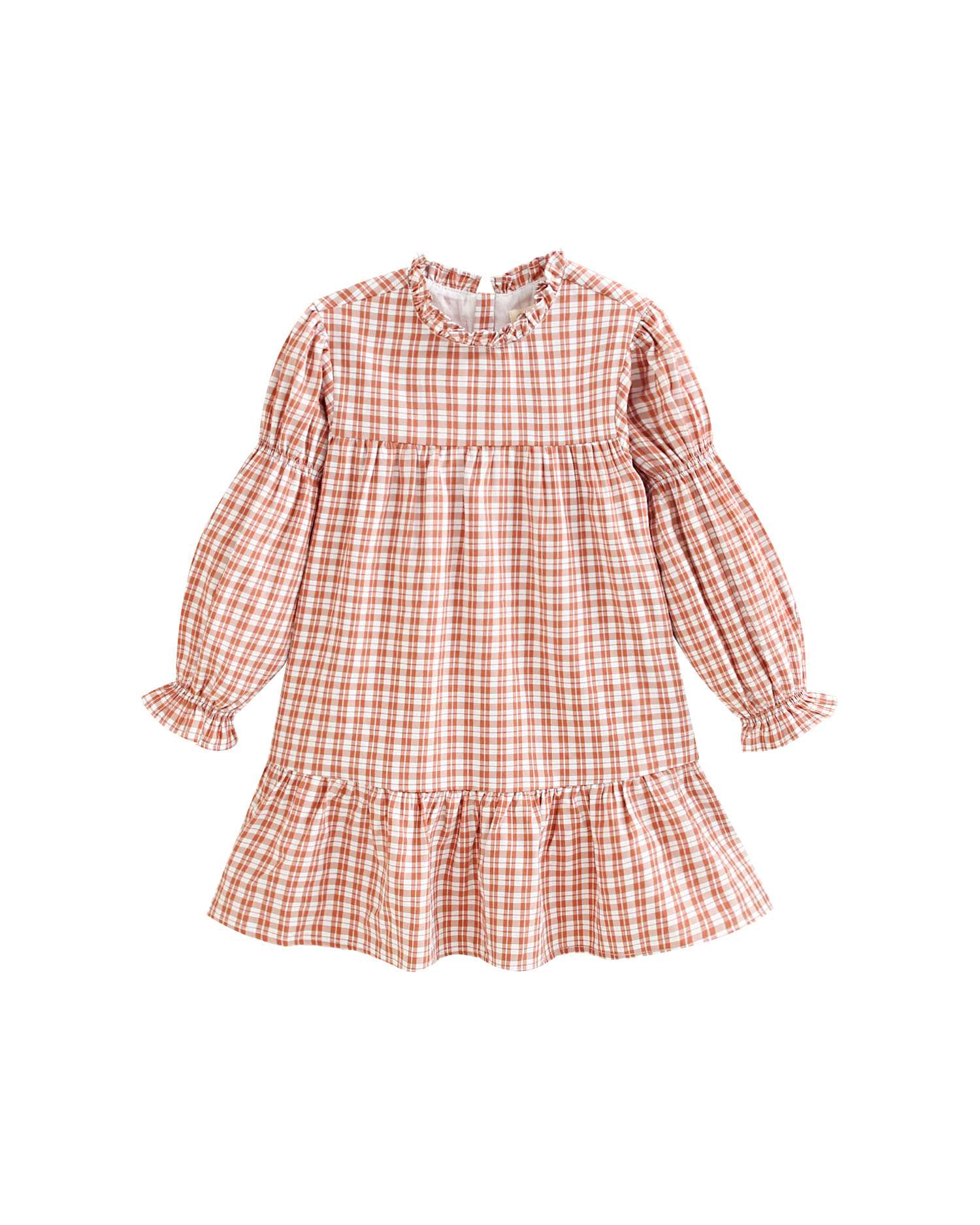 Vestido Infantil Aos Quadrados Bicolor com Manga Comprida Abalonada Rosa-4