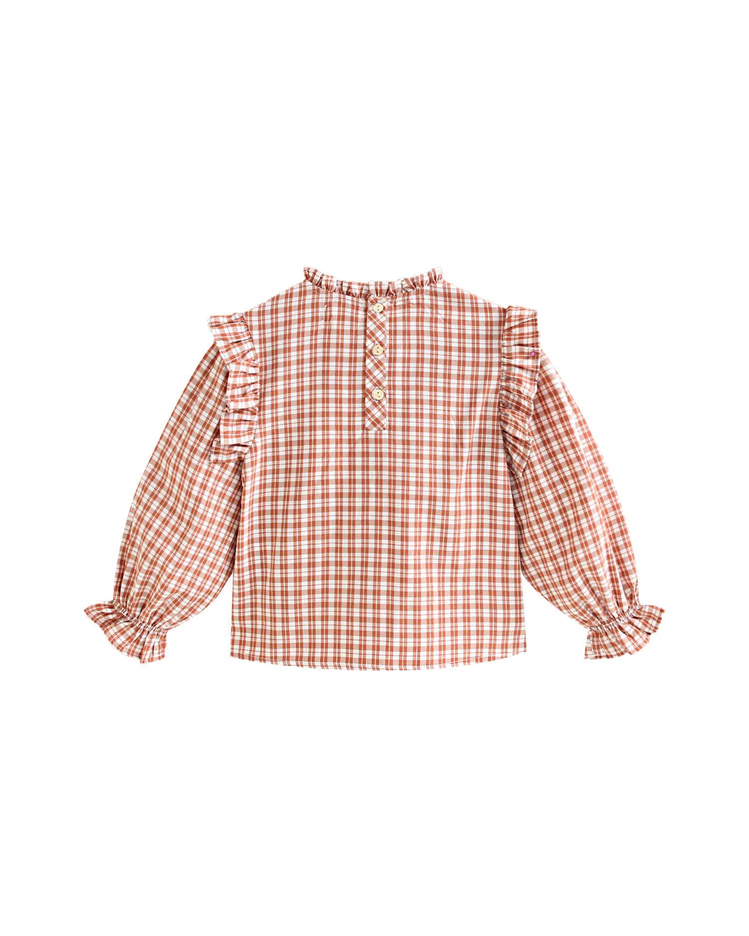 Blusa de Manga Comprida Infantil Aos Quadrados Bicolor com Peito Elástico Rosa-5