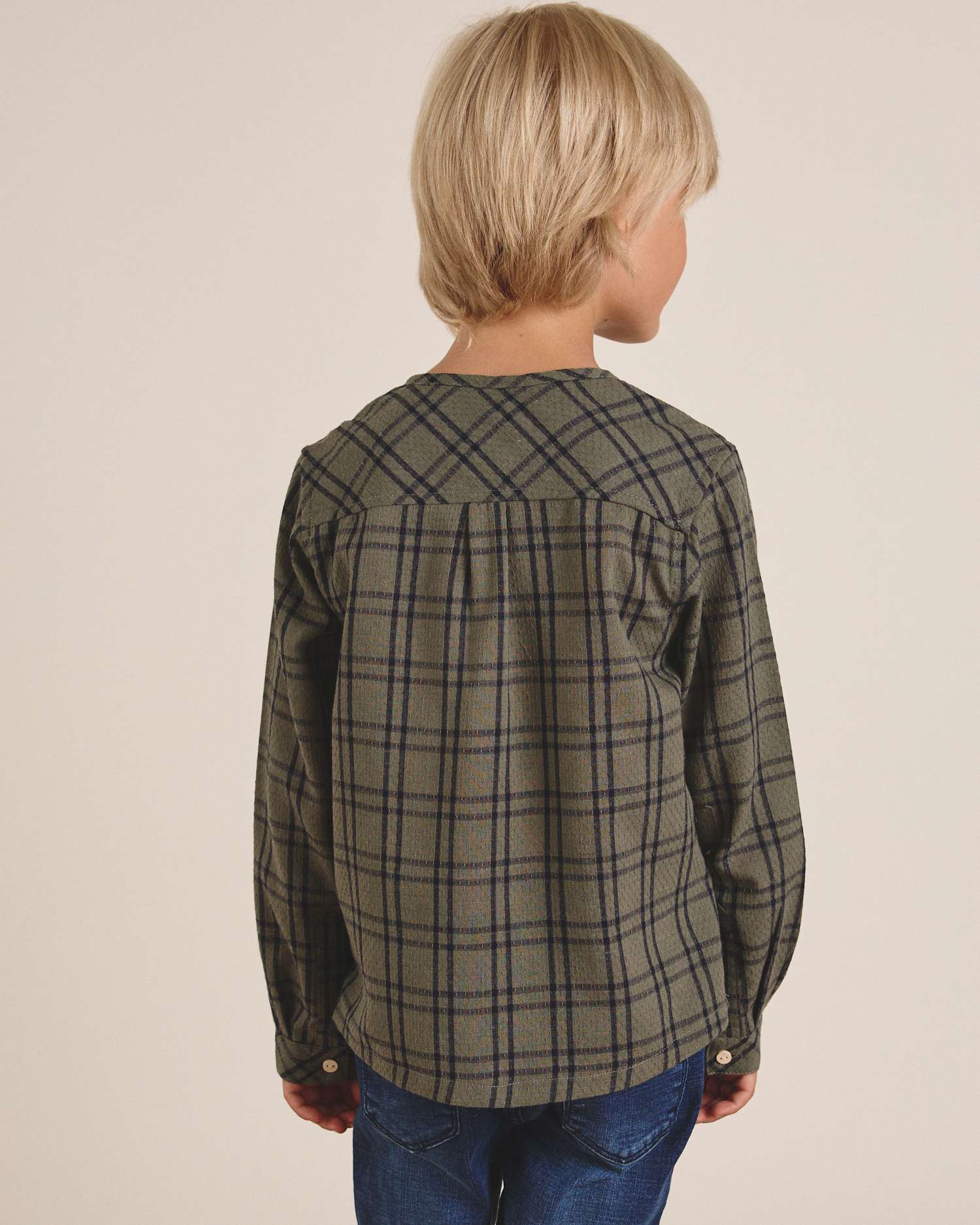 Camisa de Manga Comprida Infantil Aos Quadrados Verde-3