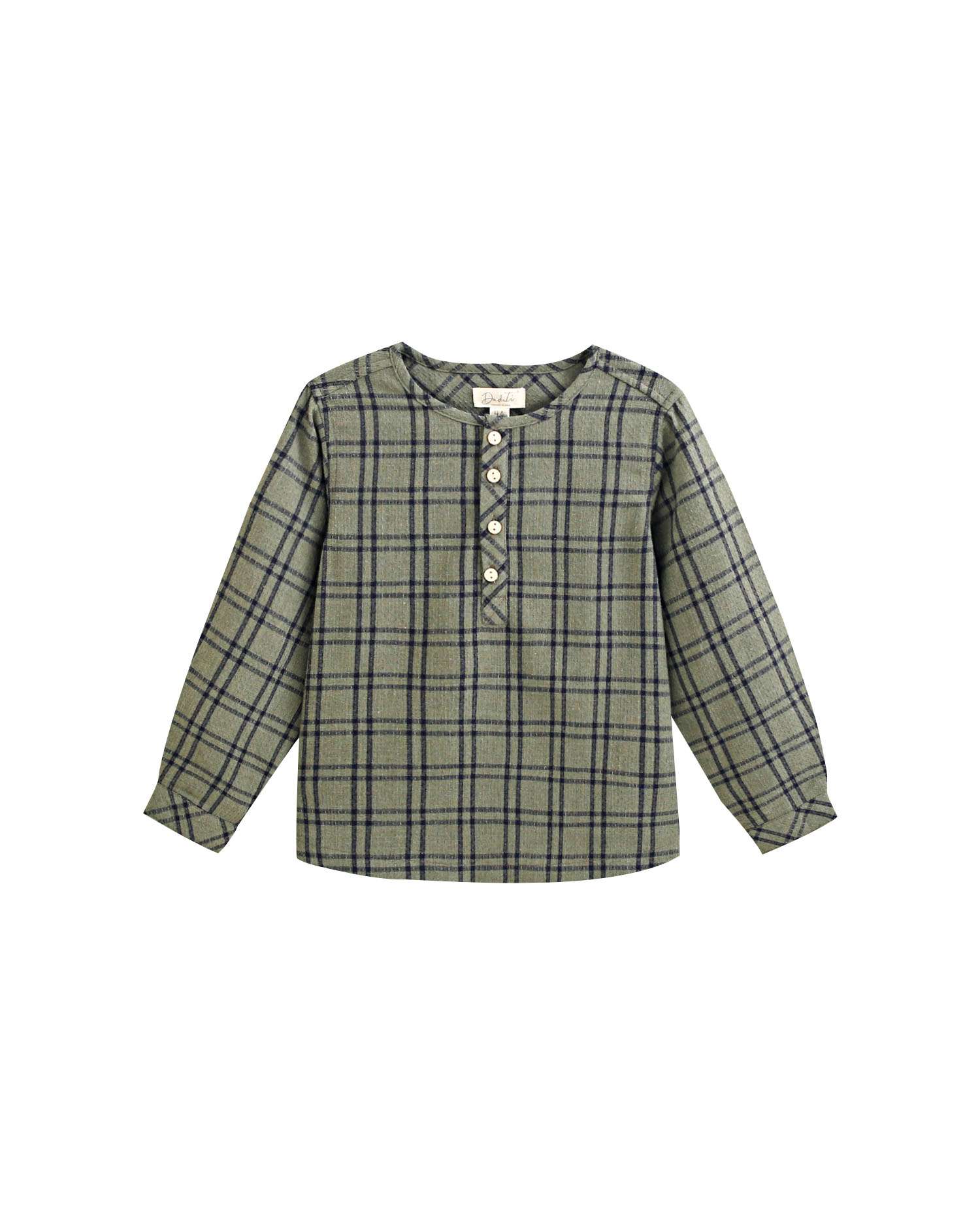 Camisa de Manga Comprida Infantil Aos Quadrados Verde-4