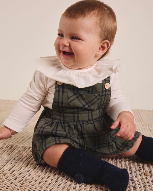 Imagem 0 de Macacão Curto para Bebé em Verde-oliva Aos Quadrados em Azul-marinho