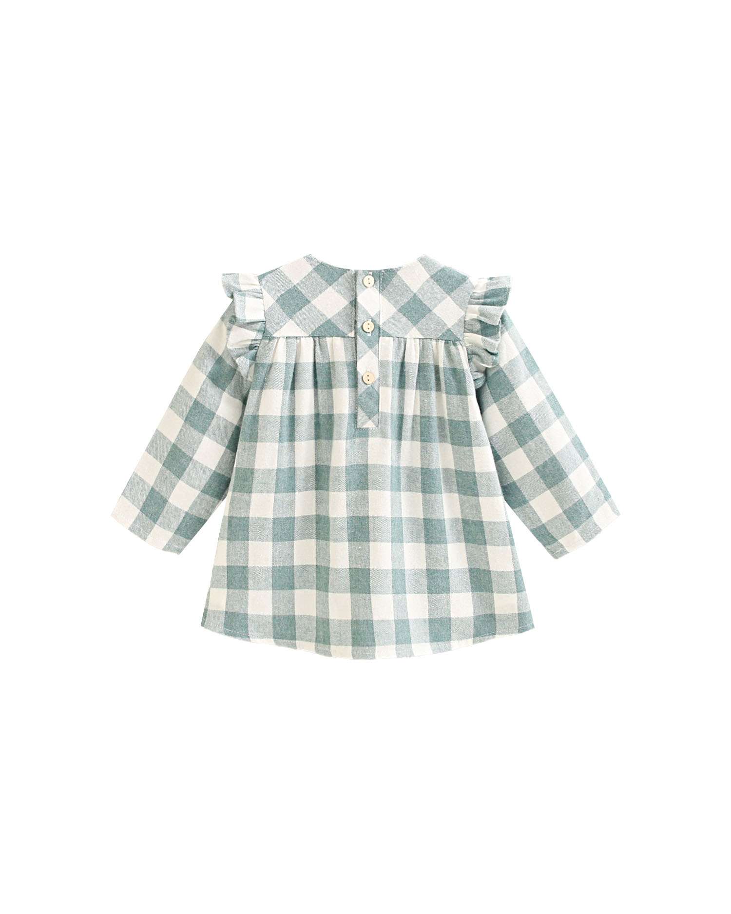 Vestido de Flanela para Bebé Aos Quadrados Vichy Verde-2