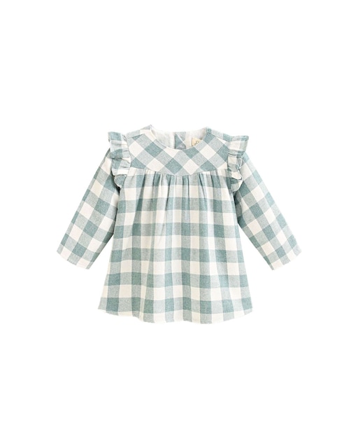 Imagem 0 de Vestido de Flanela para Bebé Aos Quadrados Vichy em Verde Água e Branco