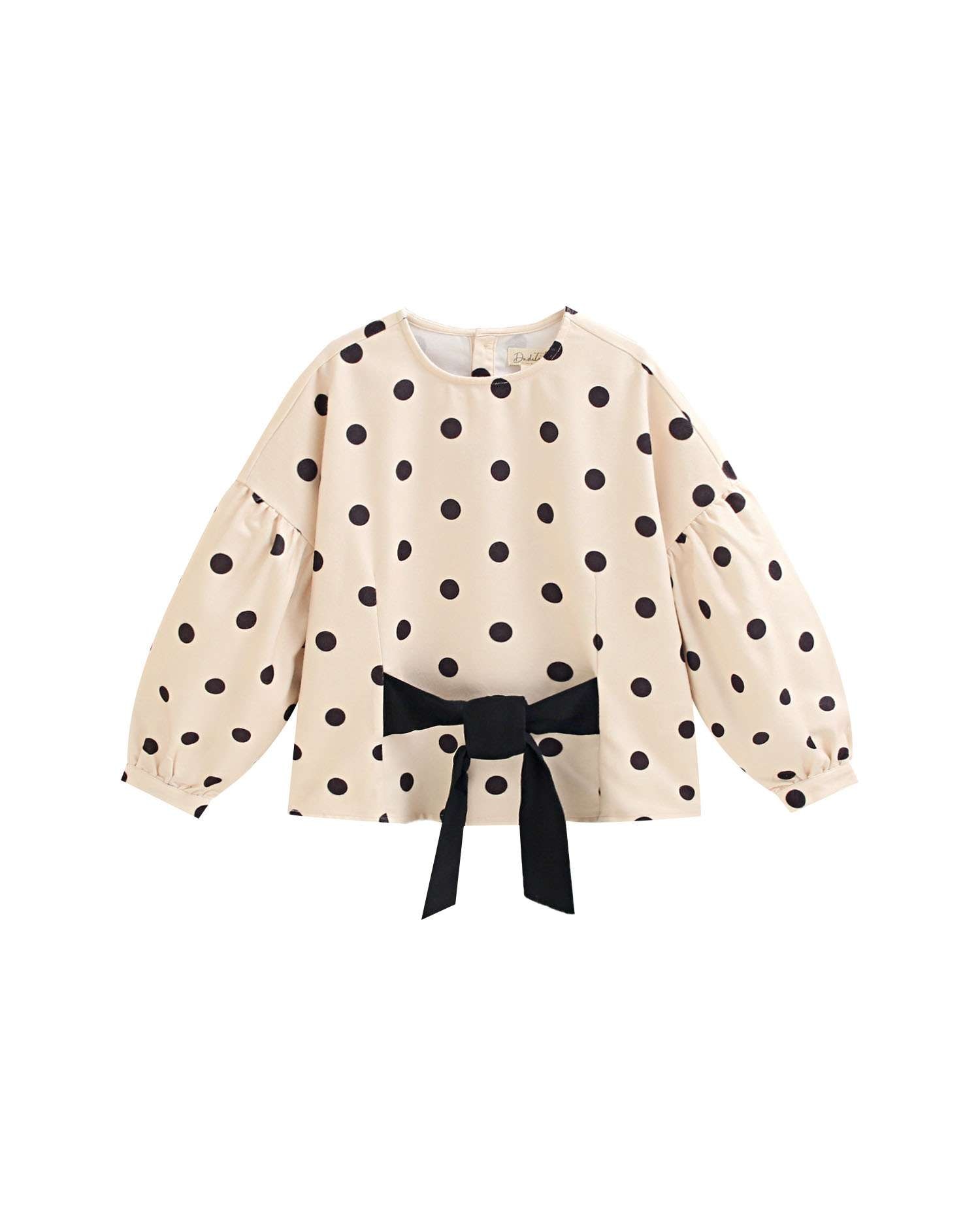 Blusa Infantil com Bolinhas e Laço Natural-4