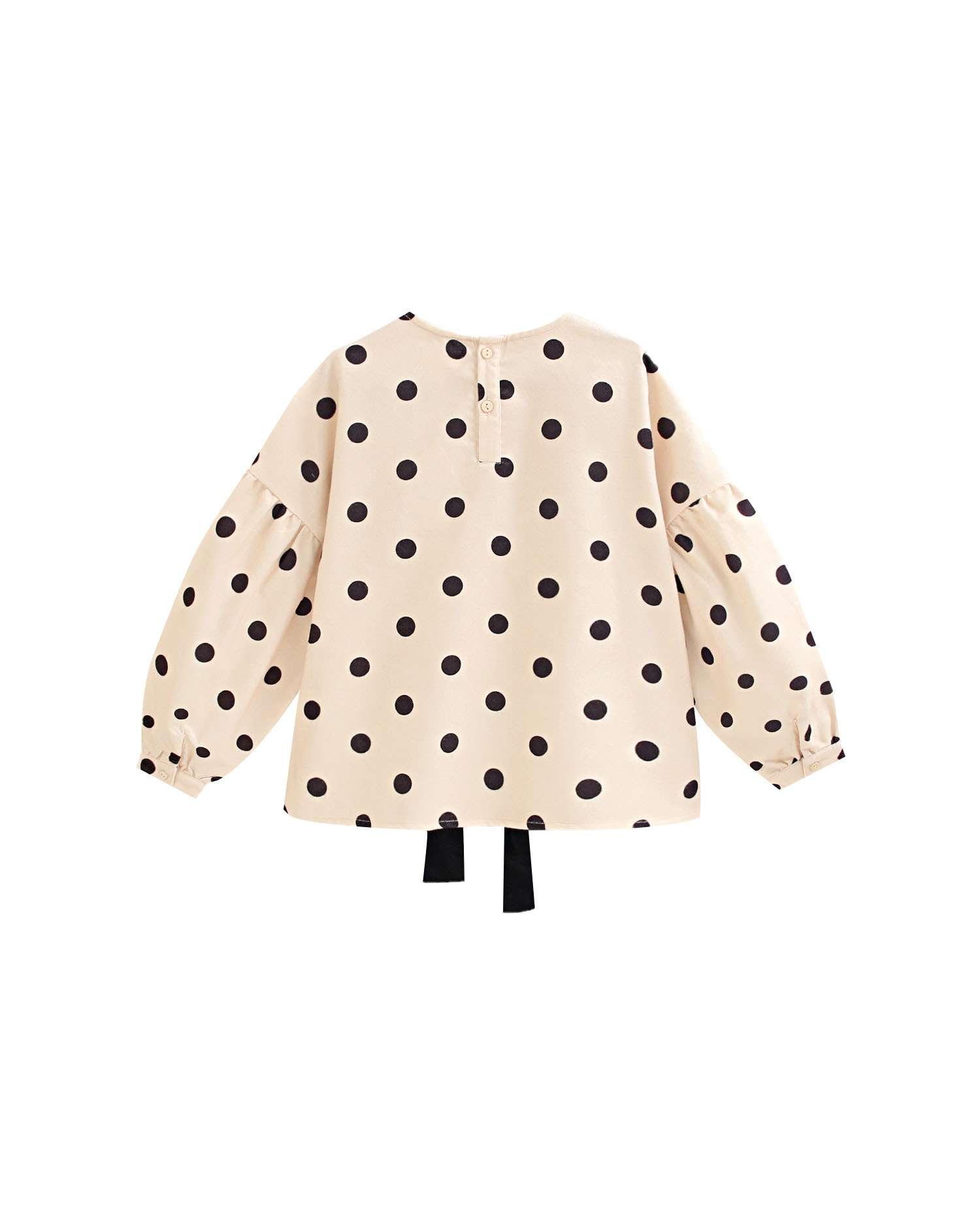 Blusa Infantil com Bolinhas e Laço Natural-5