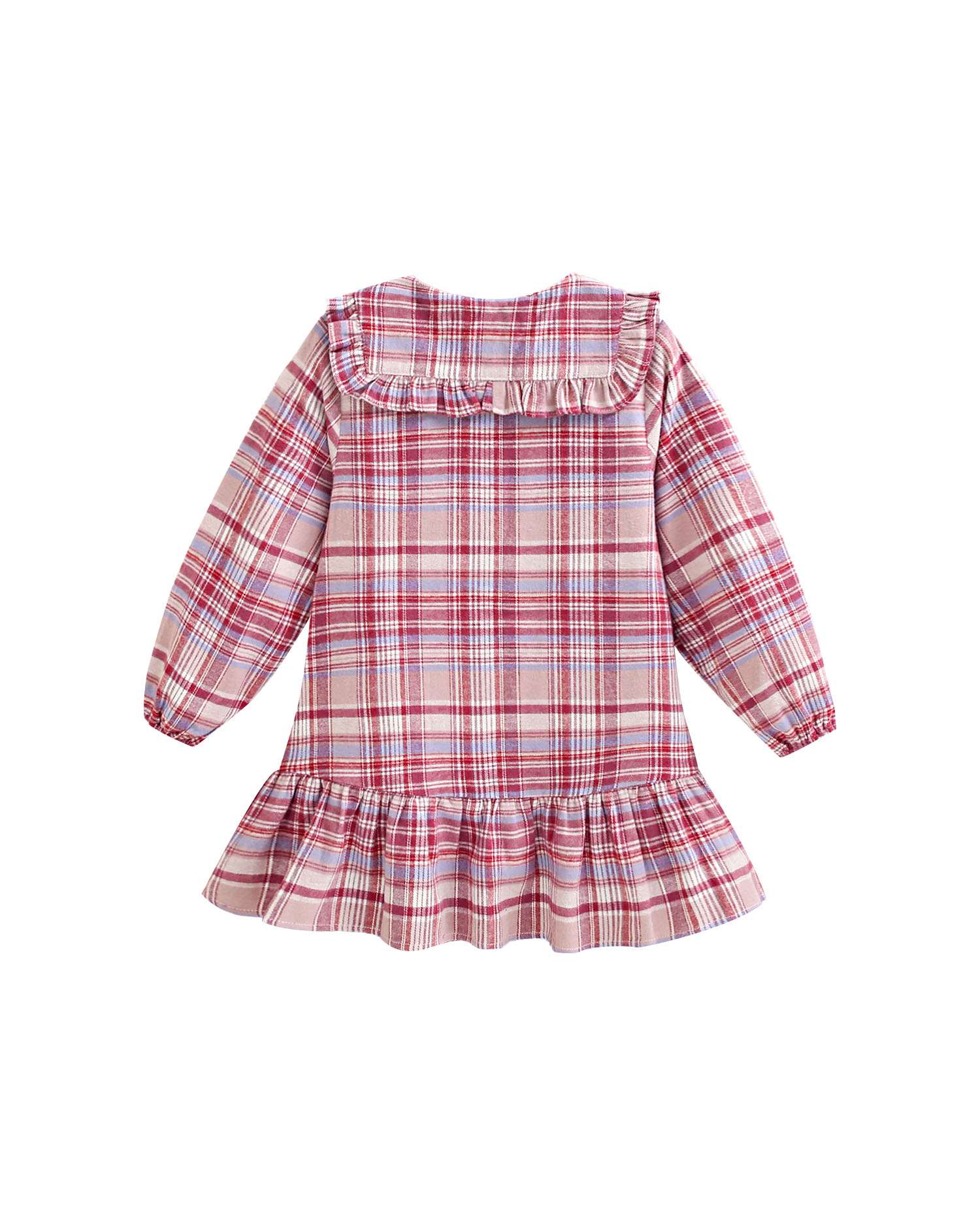 Vestido de Flanela Infantil Aos Quadrados com Gola Peter Pan Rosa-2