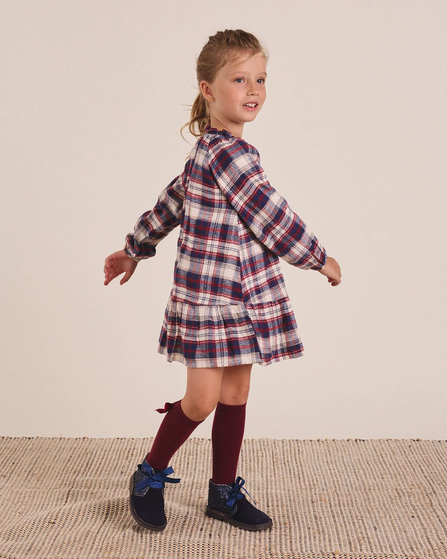 Vestido de Flanela Infantil Aos Quadrados Multicolor-3