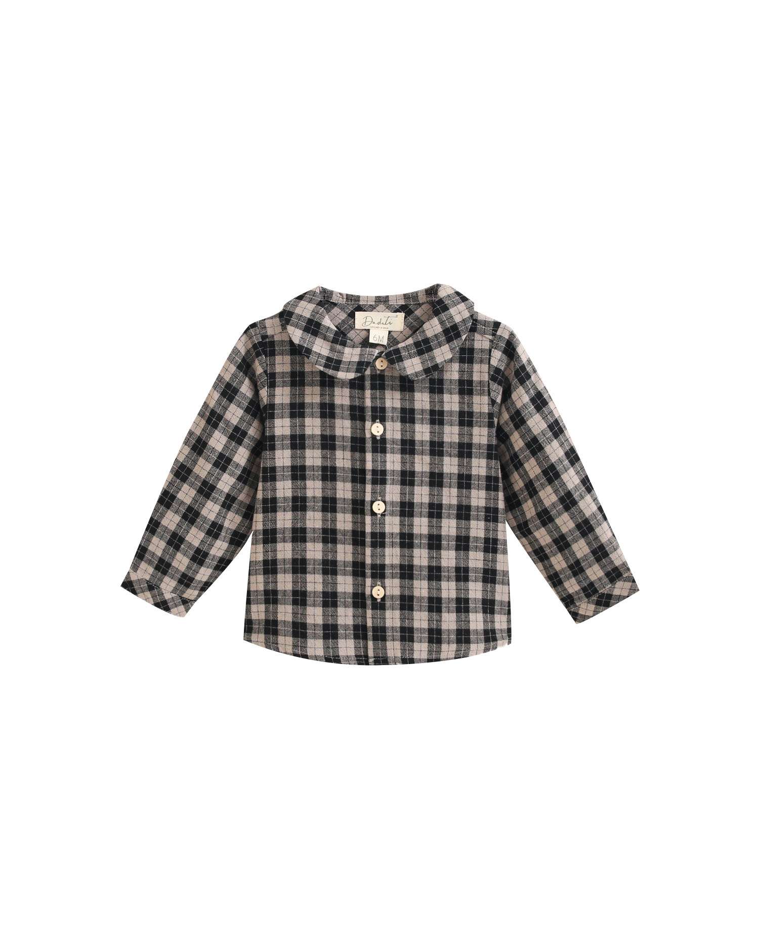 Camisa para Bebé Aos Quadrados Bicolor com Gola À Padre Preto-3
