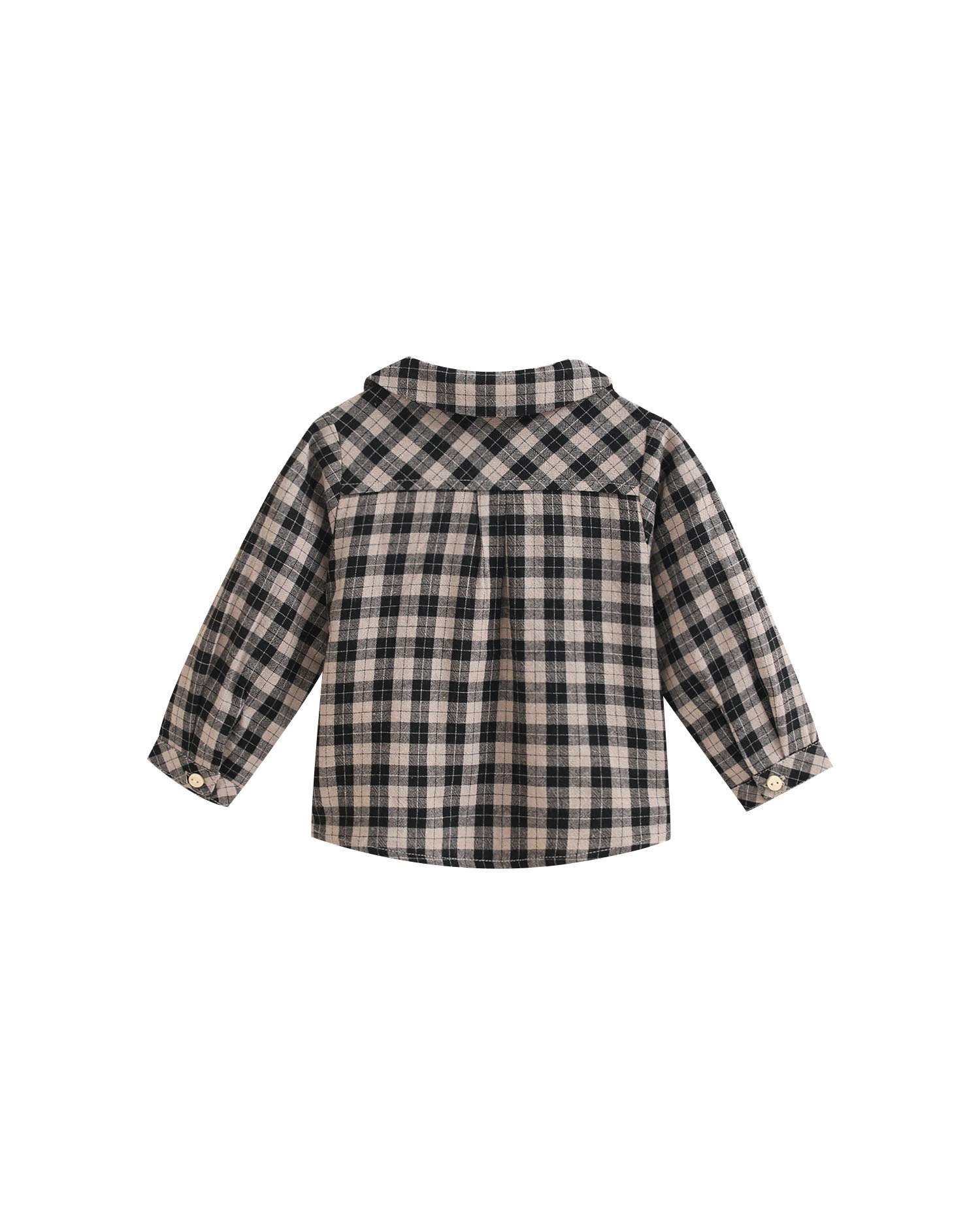 Camisa para Bebé Aos Quadrados Bicolor com Gola À Padre Preto-4